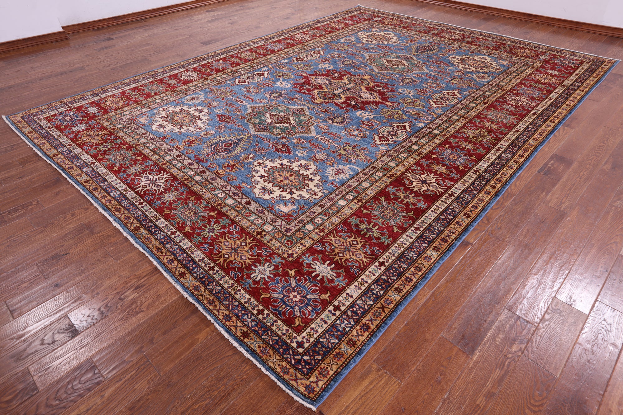 Blue Super Kazak Hand Knotted Wool Rug - 9' 11" X 13' 9" - Golden Nile