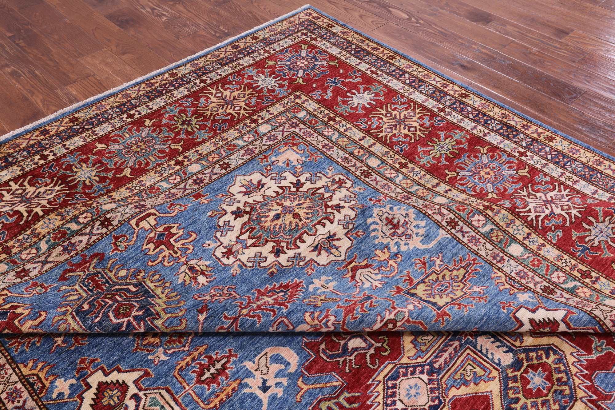 Blue Super Kazak Hand Knotted Wool Rug - 9' 11" X 13' 9" - Golden Nile