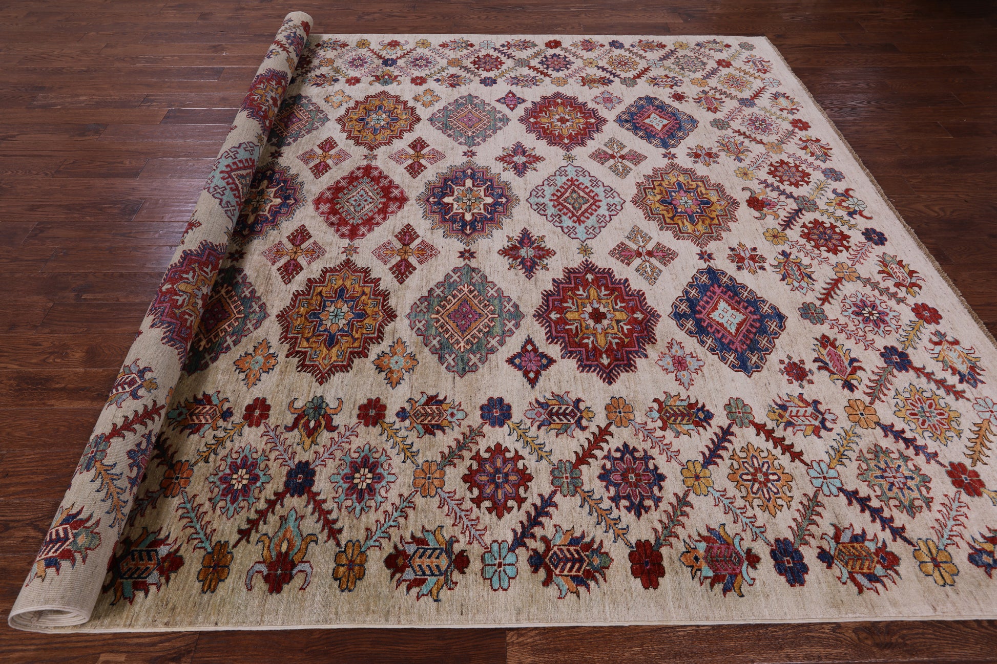 Super Kazak Hand Knotted Wool Rug - 9' 2" X 12' 3" - Golden Nile