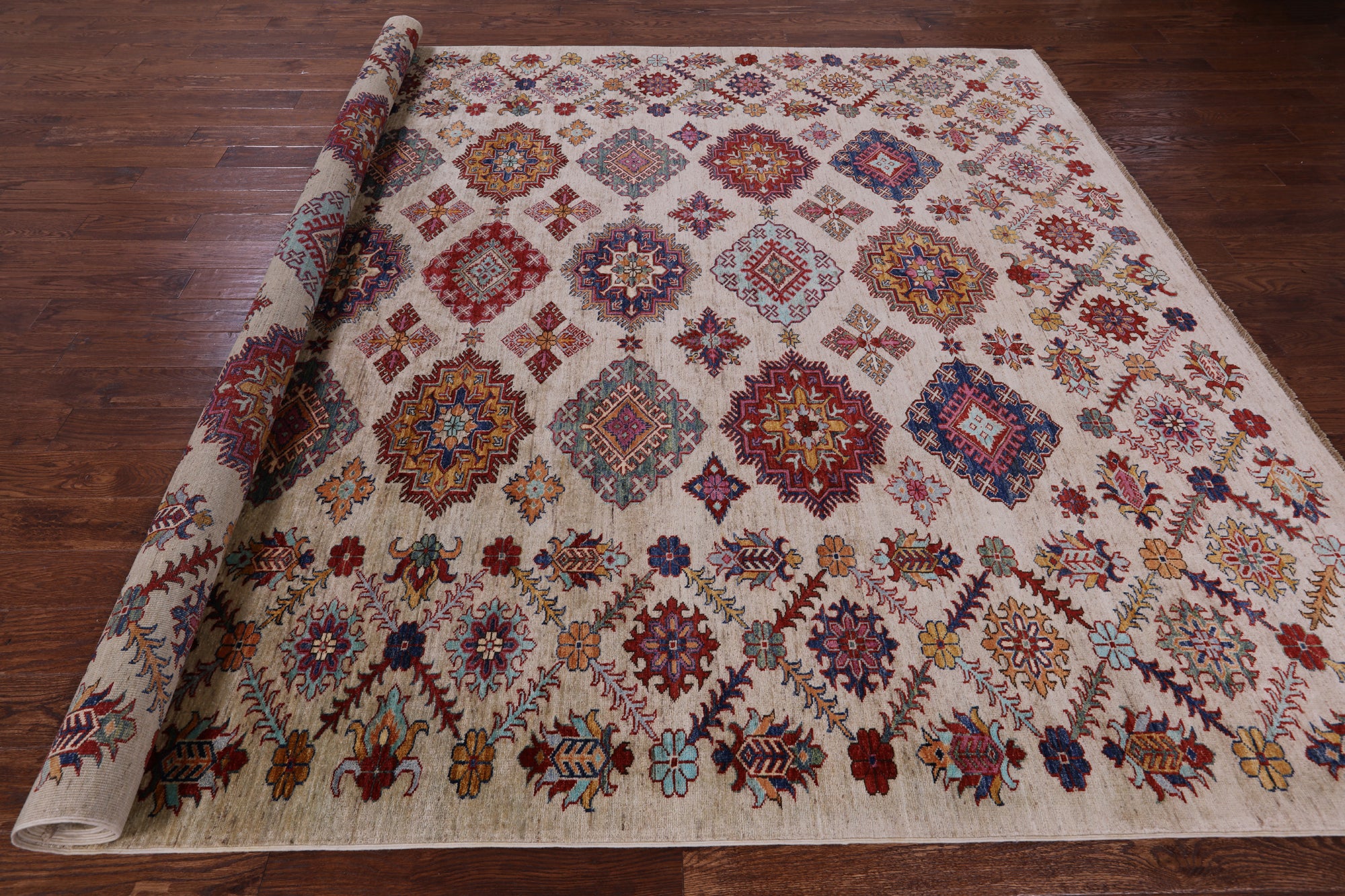 Super Kazak Hand Knotted Wool Rug - 9' 2" X 12' 3" - Golden Nile