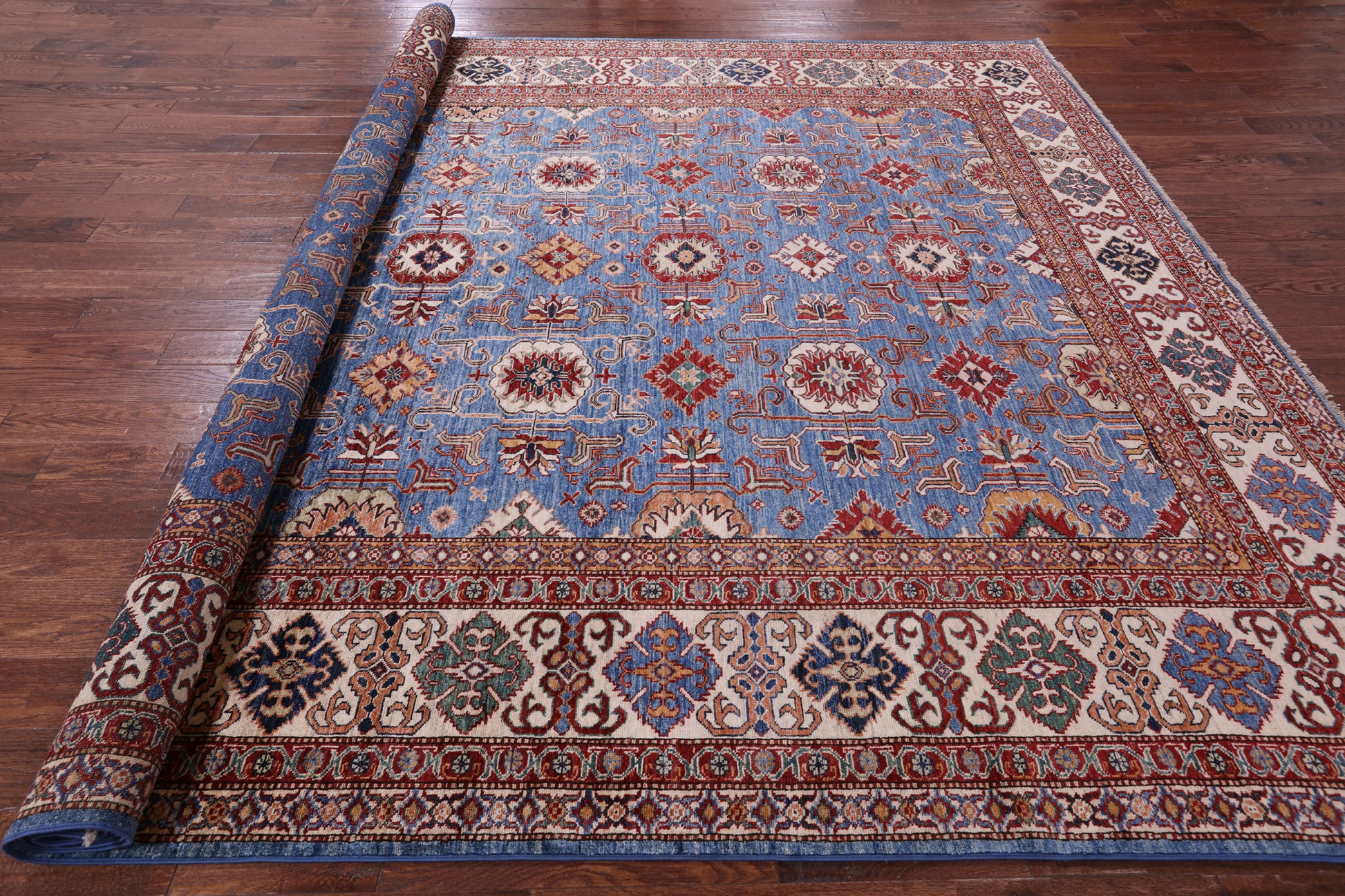 Blue Super Kazak Hand Knotted Wool Rug - 10' 0" X 13' 8" - Golden Nile