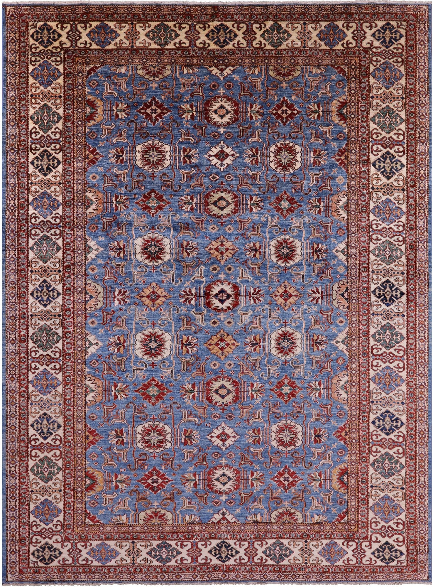 Blue Super Kazak Hand Knotted Wool Rug - 10' 0" X 13' 8" - Golden Nile