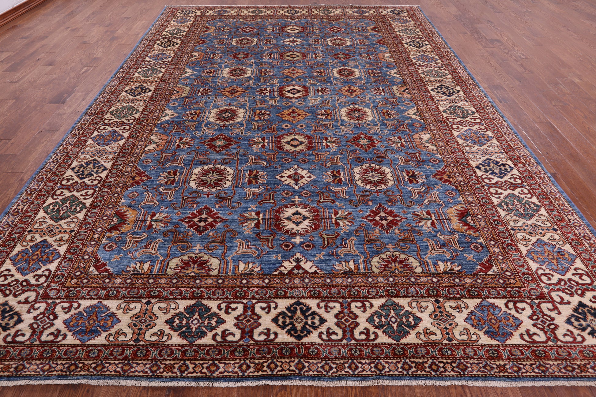 Blue Super Kazak Hand Knotted Wool Rug - 10' 0" X 13' 8" - Golden Nile