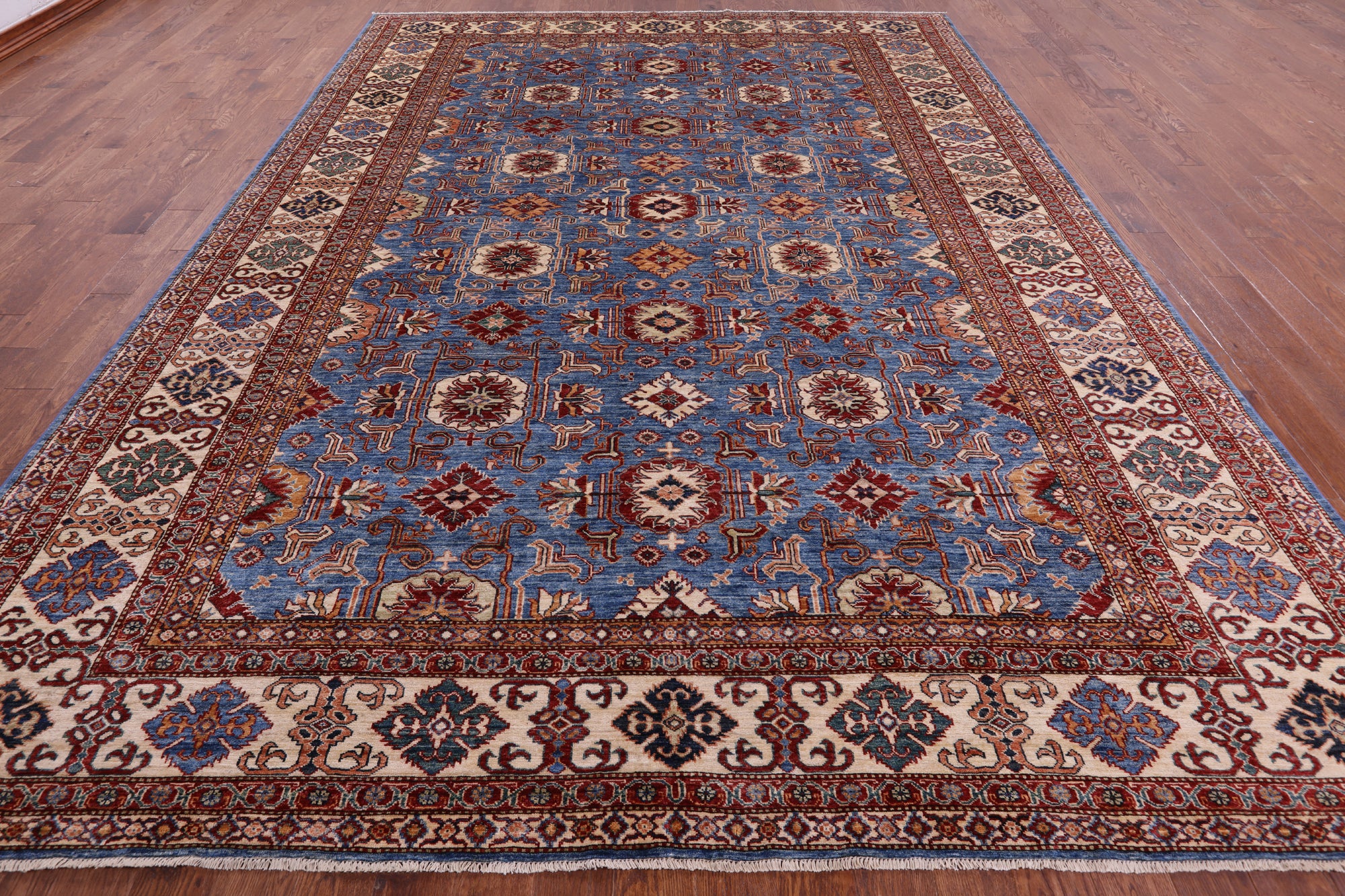 Blue Super Kazak Hand Knotted Wool Rug - 10' 0" X 13' 8" - Golden Nile