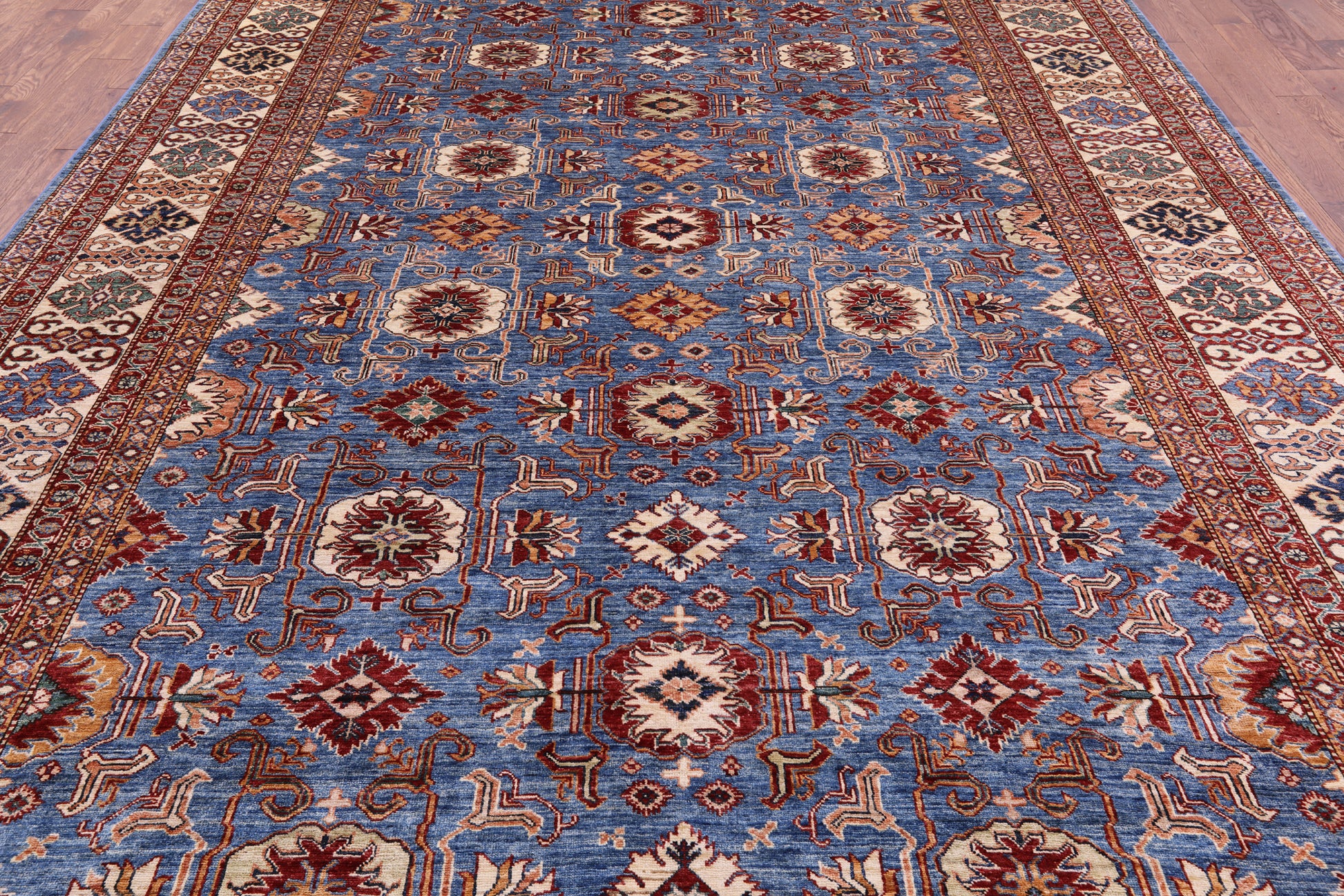 Blue Super Kazak Hand Knotted Wool Rug - 10' 0" X 13' 8" - Golden Nile