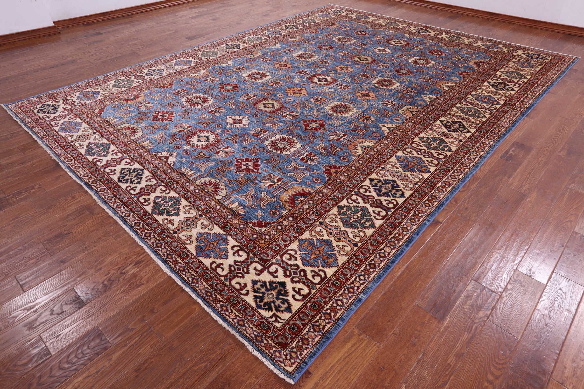 Blue Super Kazak Hand Knotted Wool Rug - 10' 0" X 13' 8" - Golden Nile