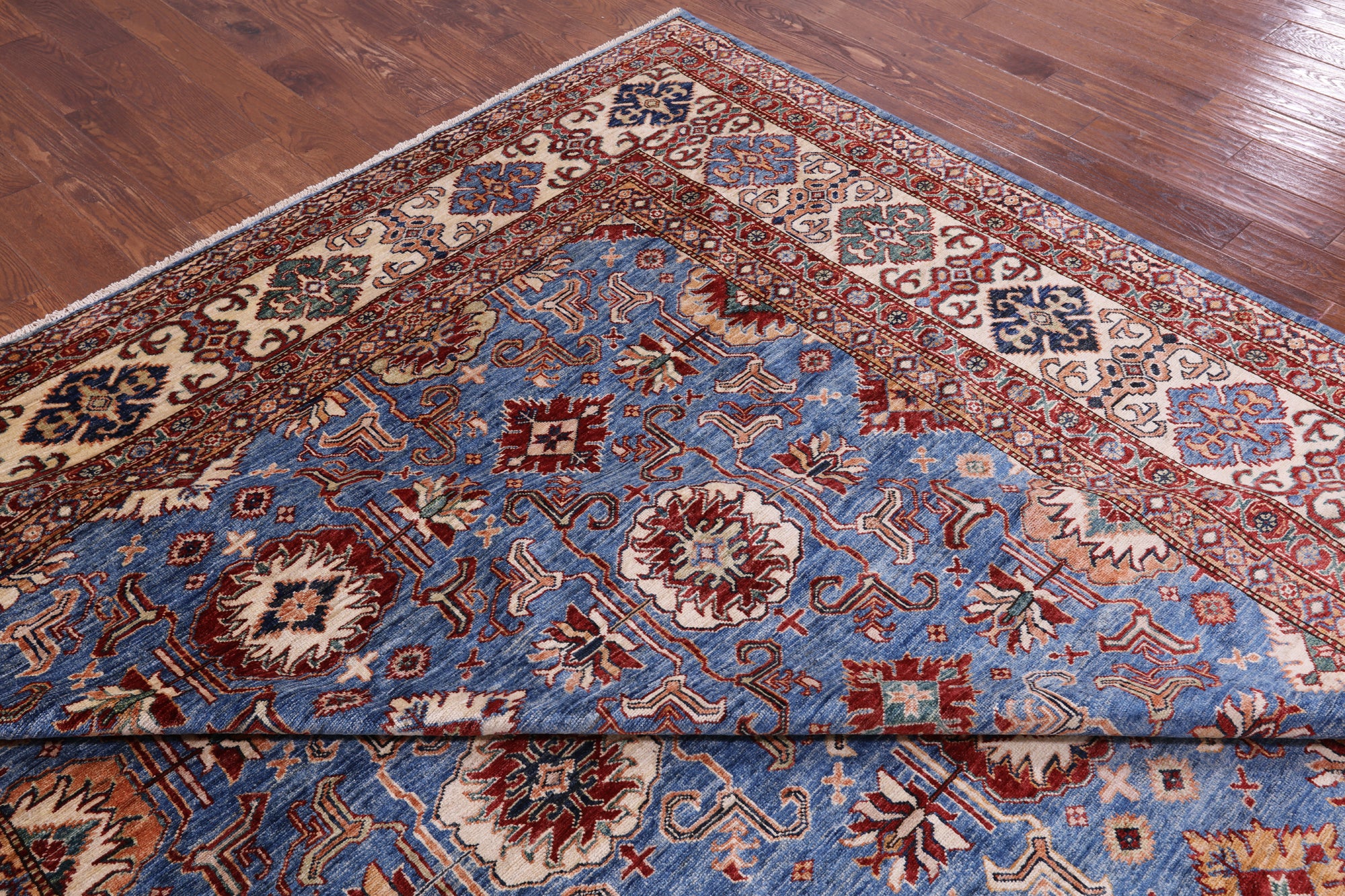 Blue Super Kazak Hand Knotted Wool Rug - 10' 0" X 13' 8" - Golden Nile