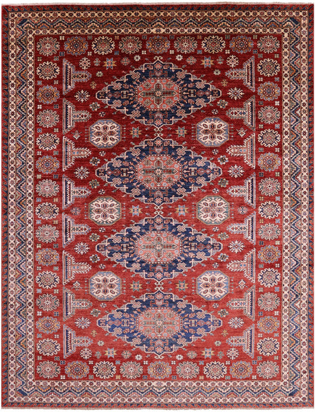 Red Super Kazak Hand Knotted Wool Rug - 8' 10" X 11' 5" - Golden Nile