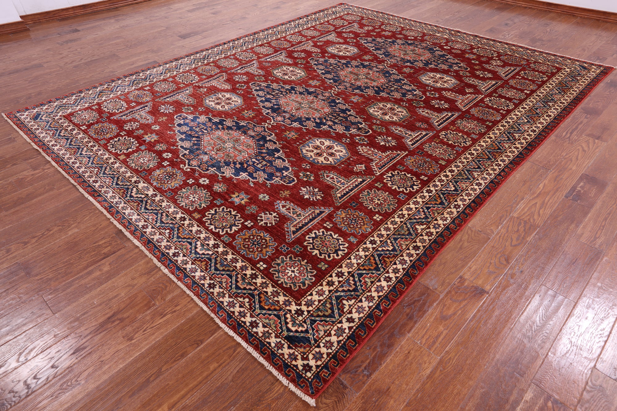 Red Super Kazak Hand Knotted Wool Rug - 8' 10" X 11' 5" - Golden Nile