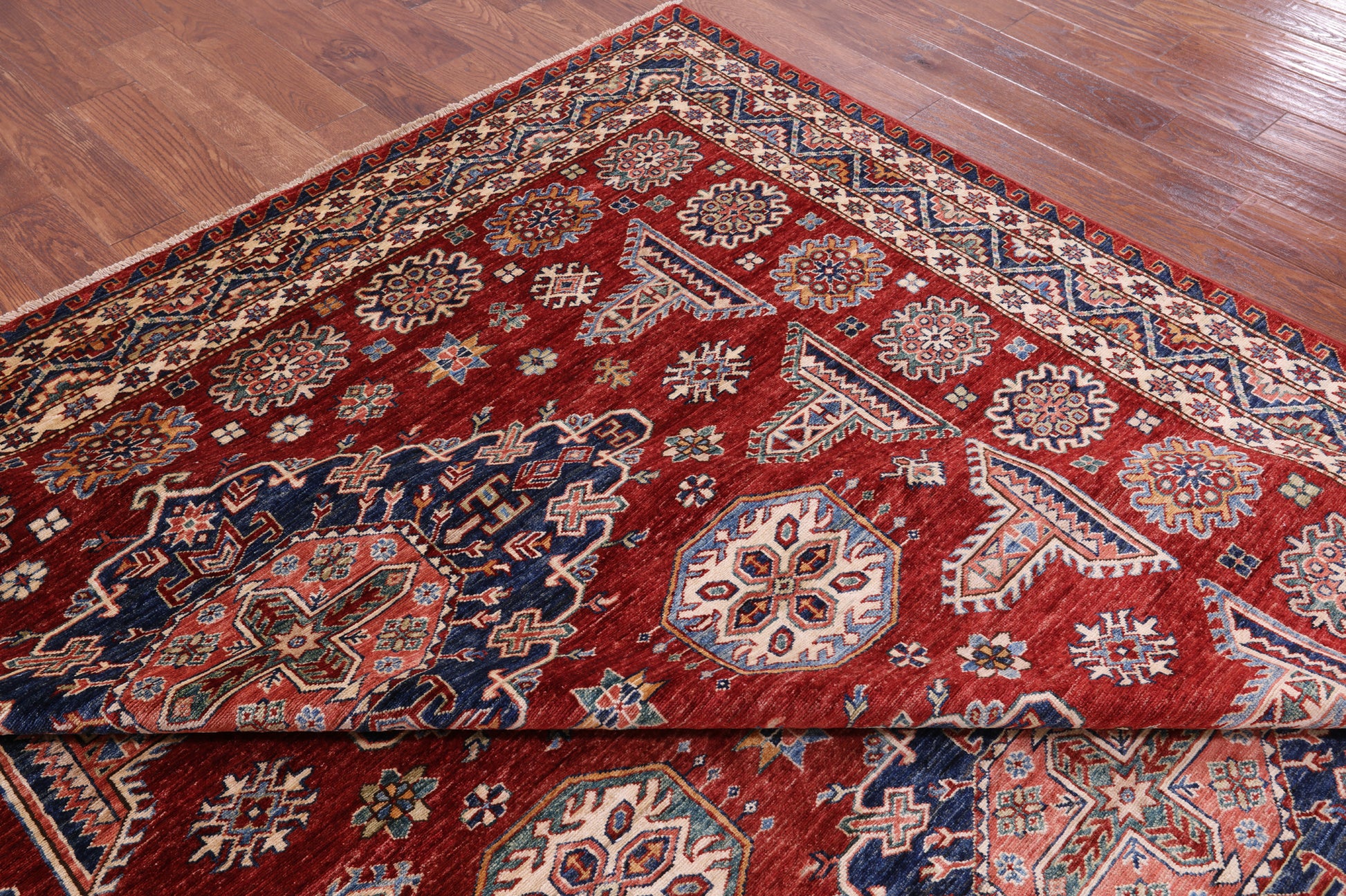 Red Super Kazak Hand Knotted Wool Rug - 8' 10" X 11' 5" - Golden Nile