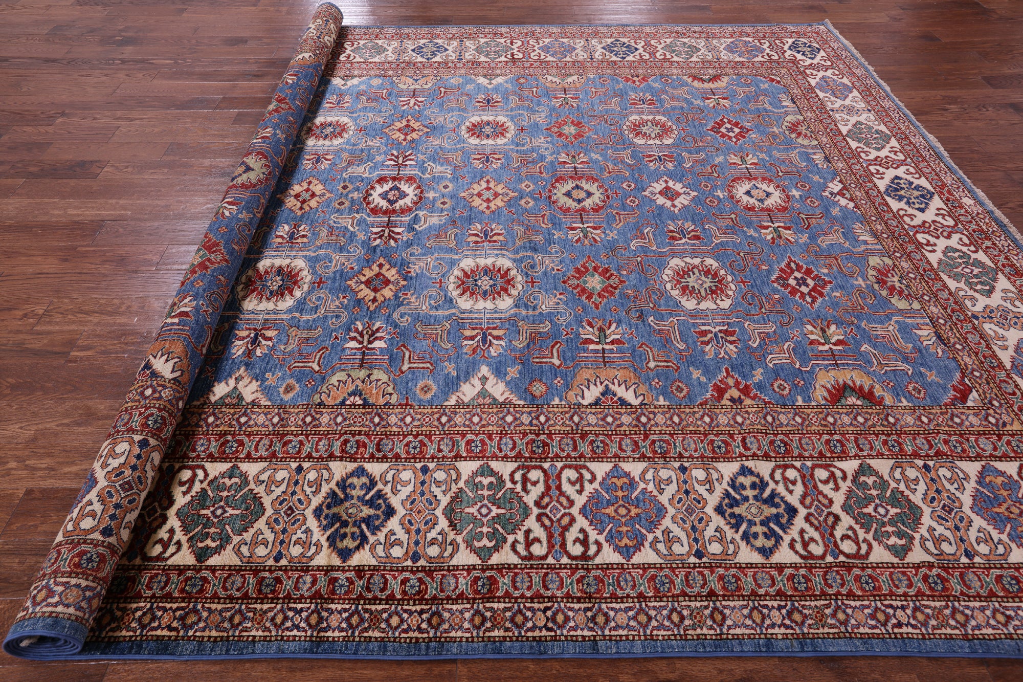 Blue Super Kazak Hand Knotted Wool Rug - 9' 11" X 13' 1" - Golden Nile