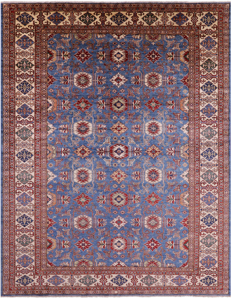Blue Super Kazak Hand Knotted Wool Rug - 9' 11" X 13' 1" - Golden Nile