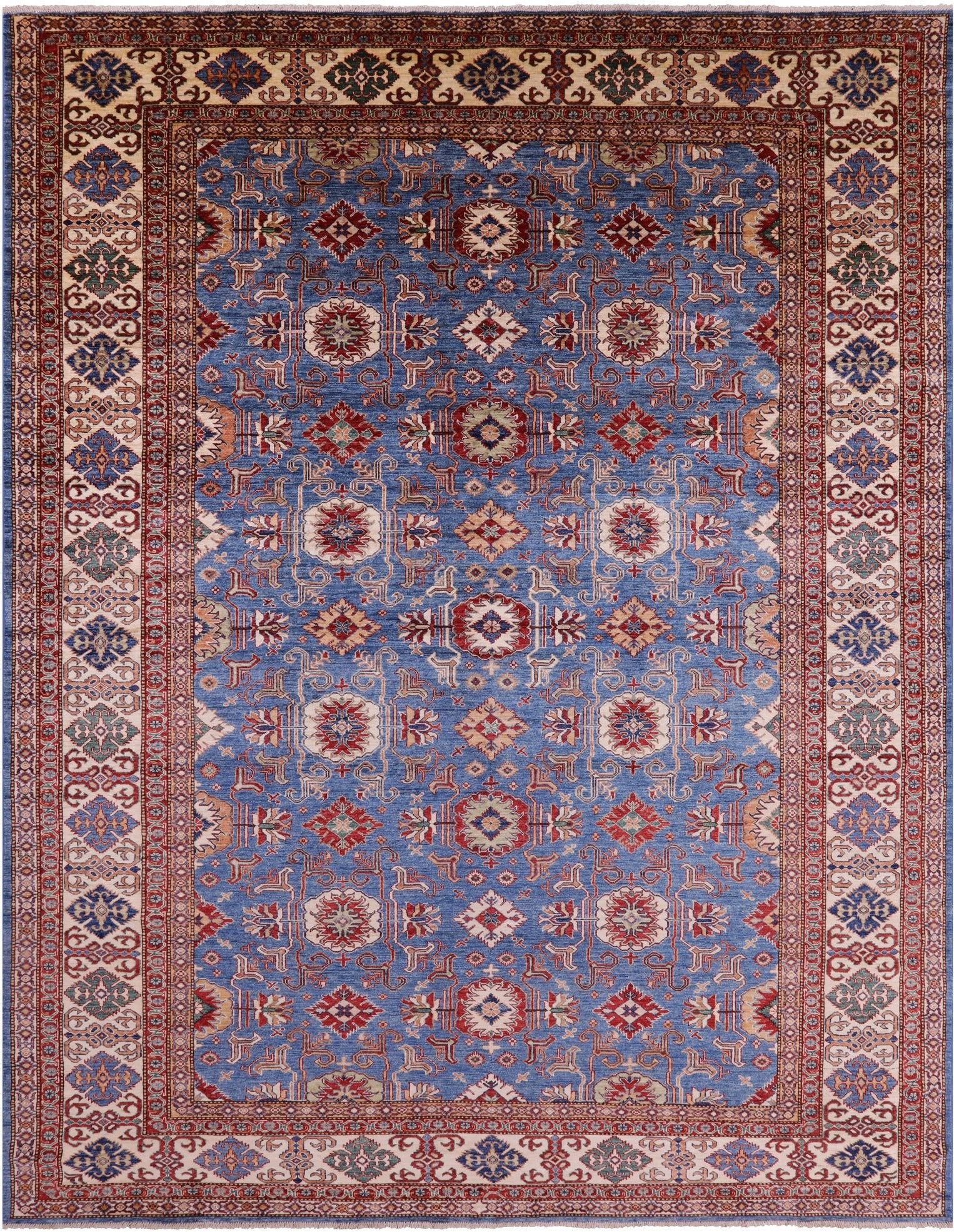 Blue Super Kazak Hand Knotted Wool Rug - 9' 11" X 13' 1" - Golden Nile