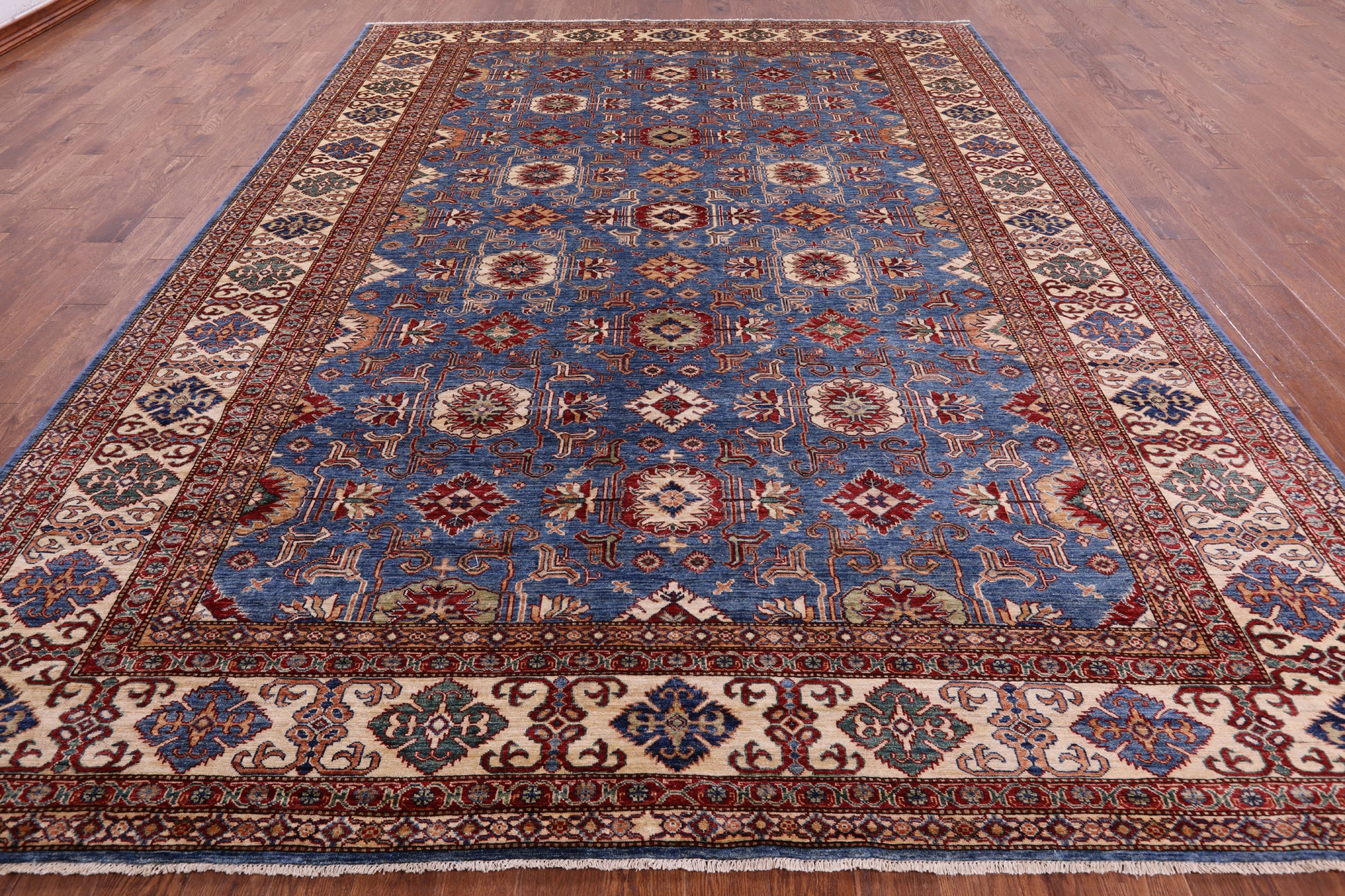 Blue Super Kazak Hand Knotted Wool Rug - 9' 11" X 13' 1" - Golden Nile