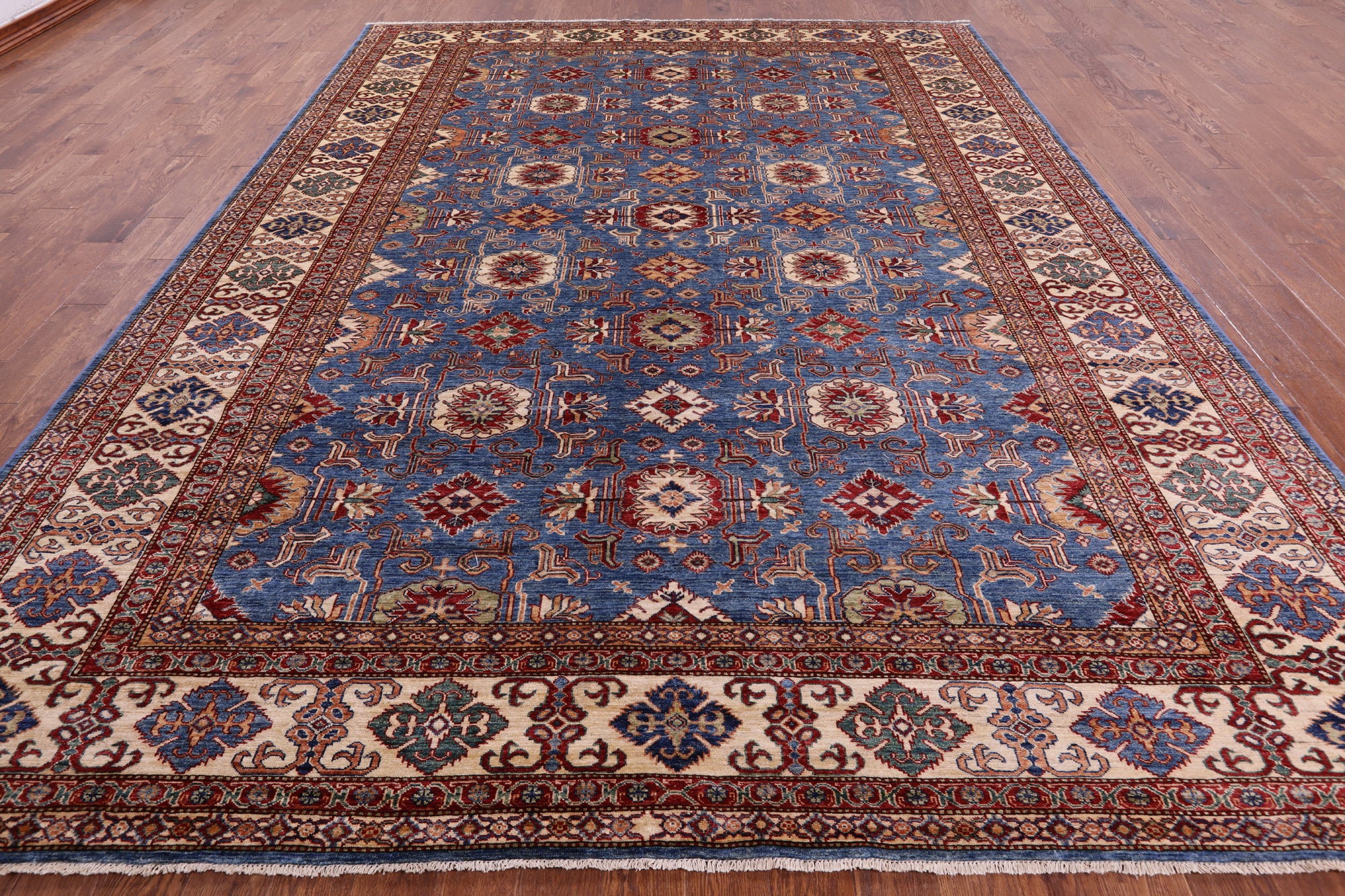 Blue Super Kazak Hand Knotted Wool Rug - 9' 11" X 13' 1" - Golden Nile