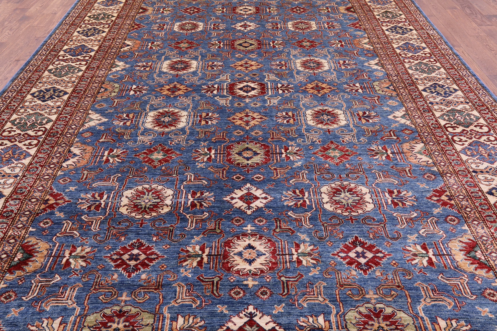 Blue Super Kazak Hand Knotted Wool Rug - 9' 11" X 13' 1" - Golden Nile