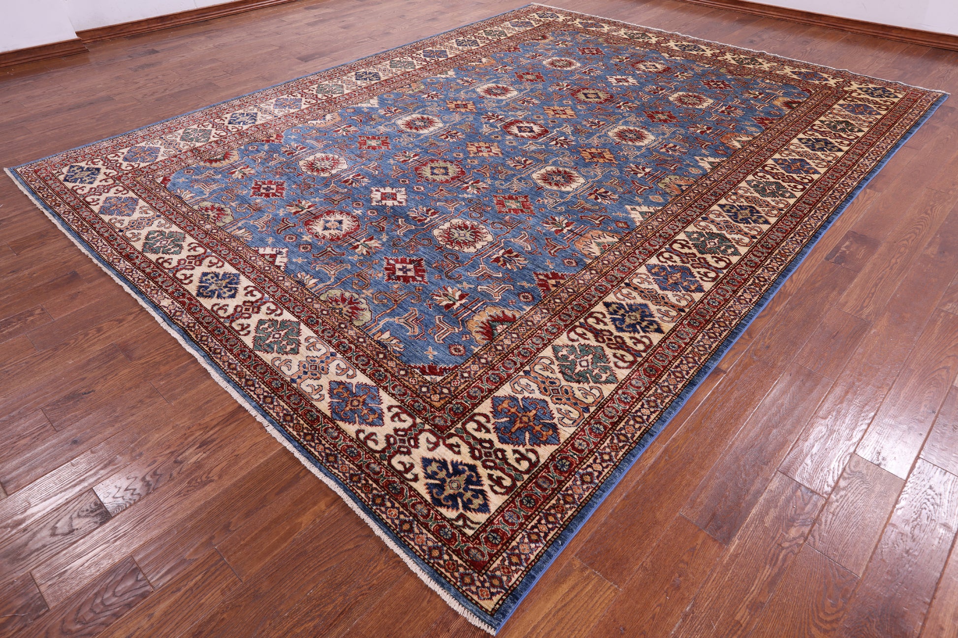 Blue Super Kazak Hand Knotted Wool Rug - 9' 11" X 13' 1" - Golden Nile