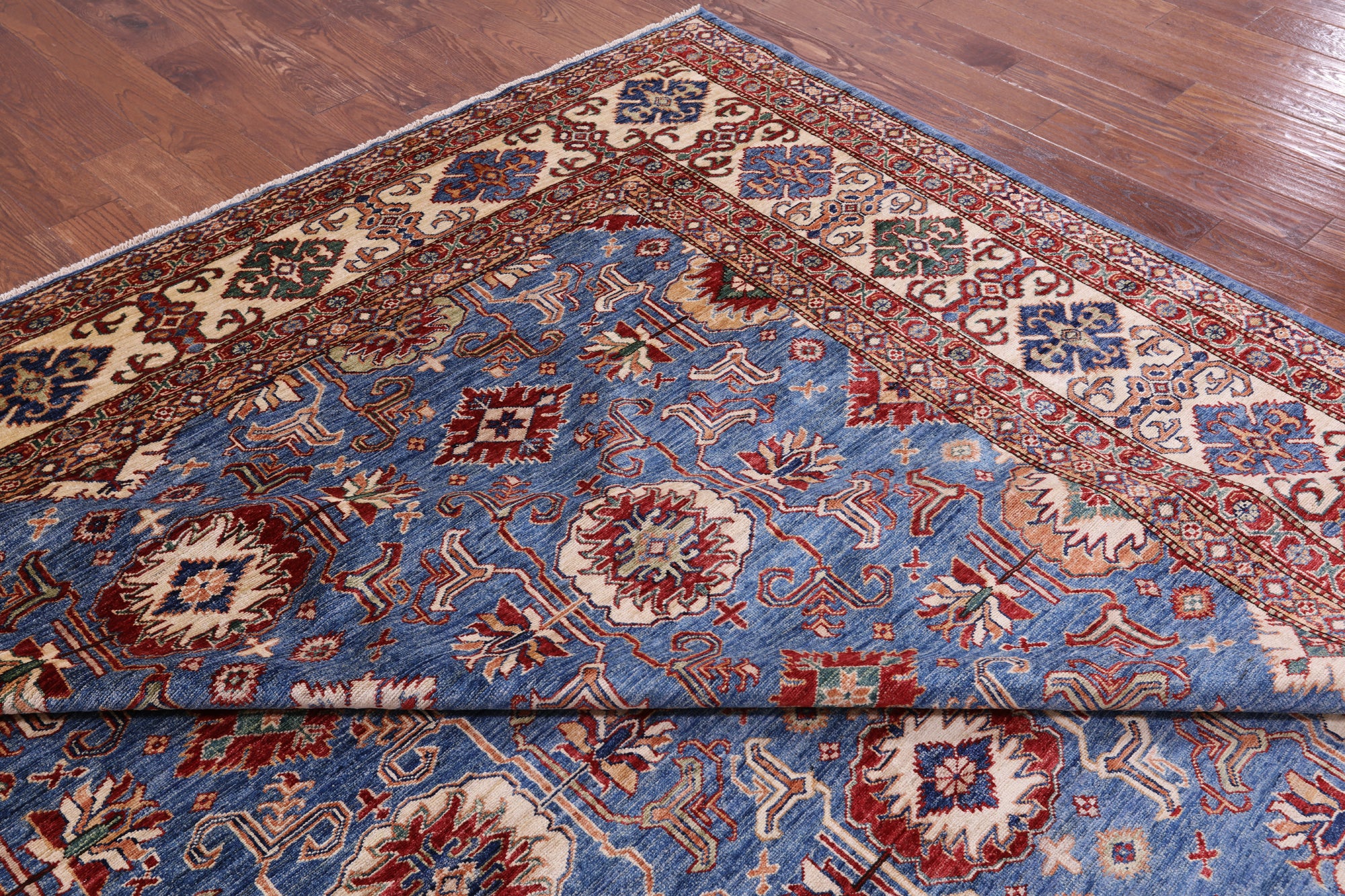 Blue Super Kazak Hand Knotted Wool Rug - 9' 11" X 13' 1" - Golden Nile