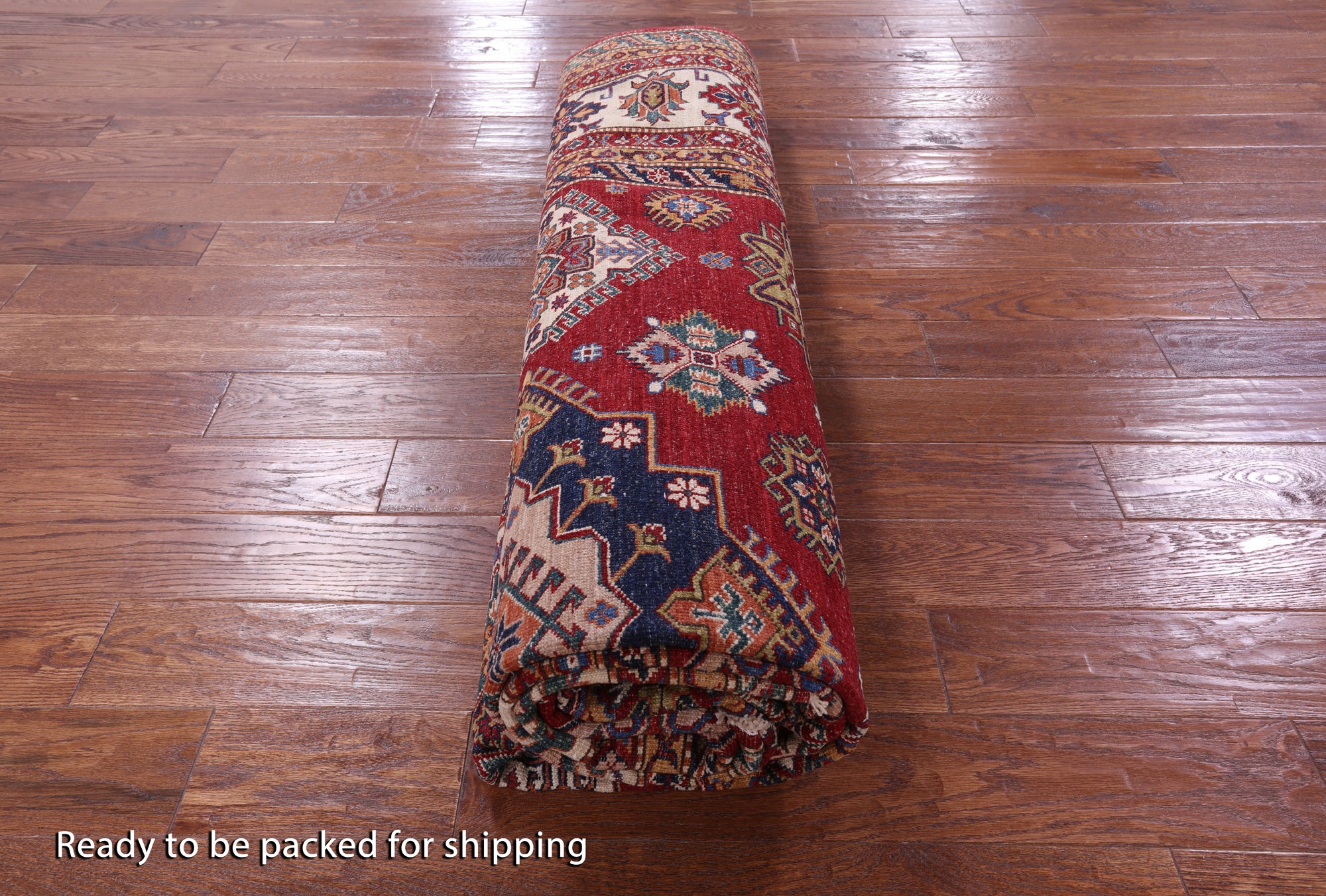 Red Super Kazak Hand Knotted Wool Rug - 9' 0" X 11' 11" - Golden Nile