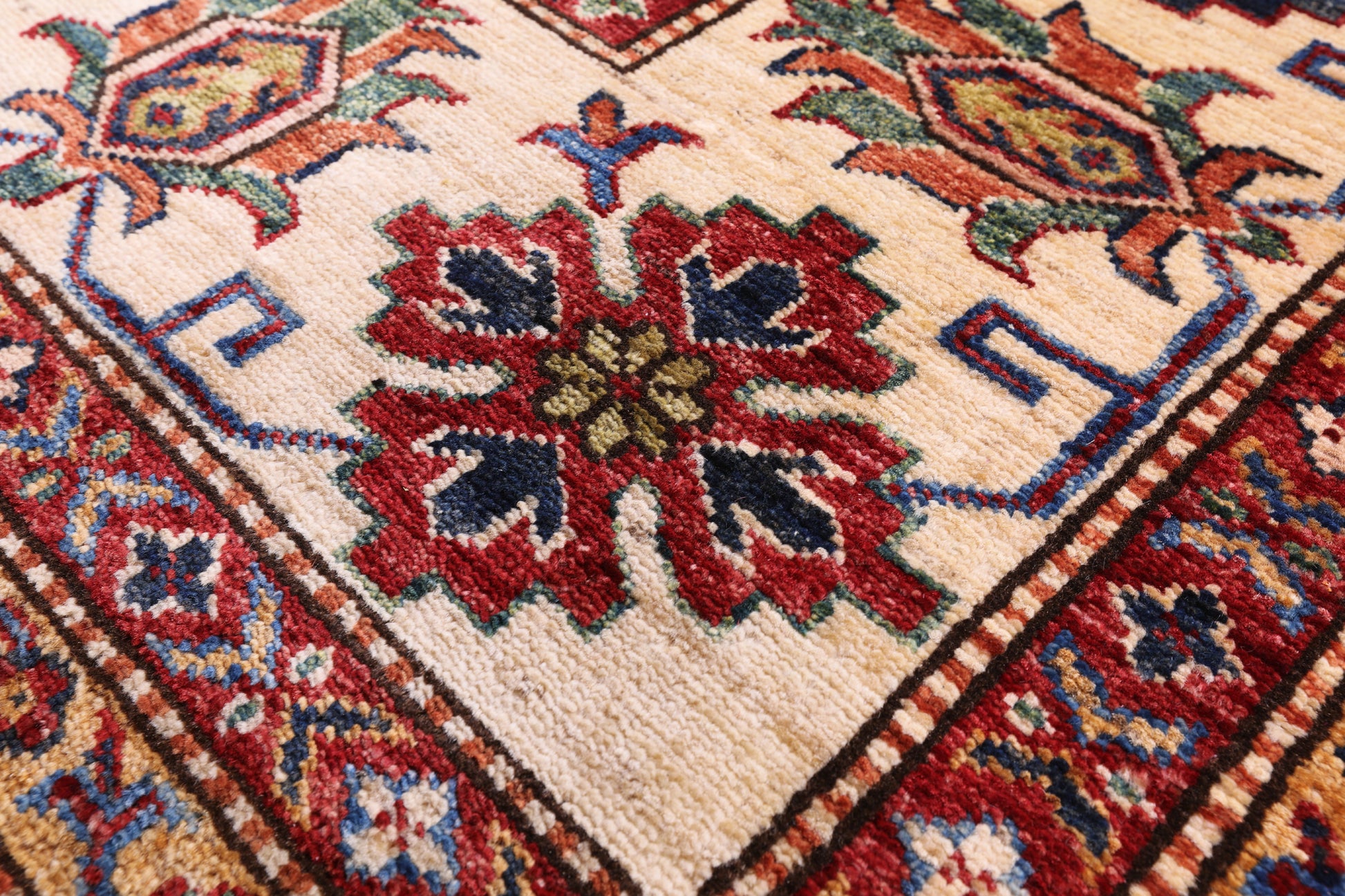 Red Super Kazak Hand Knotted Wool Rug - 9' 0" X 11' 11" - Golden Nile
