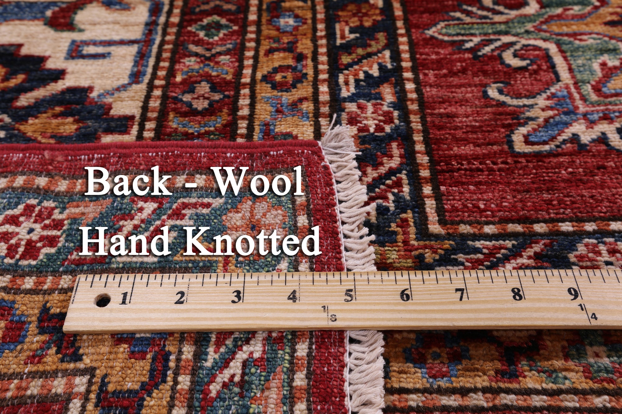 Red Super Kazak Hand Knotted Wool Rug - 9' 0" X 11' 11" - Golden Nile