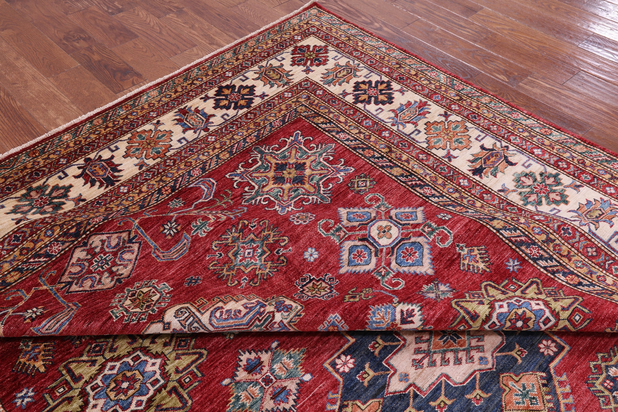 Red Super Kazak Hand Knotted Wool Rug - 9' 0" X 11' 11" - Golden Nile