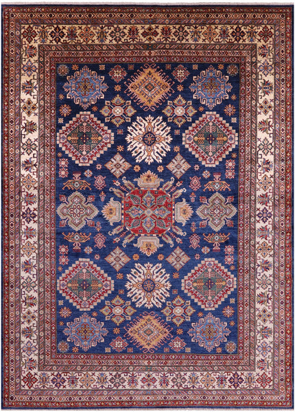 Blue Super Kazak Hand Knotted Wool Rug - 8' 8" X 12' 1" - Golden Nile