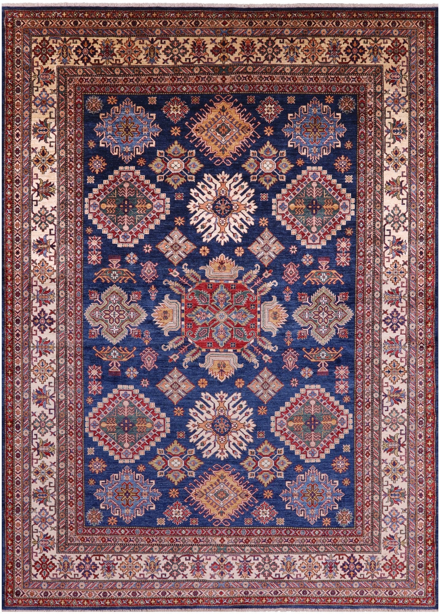 Blue Super Kazak Hand Knotted Wool Rug - 8' 8" X 12' 1" - Golden Nile