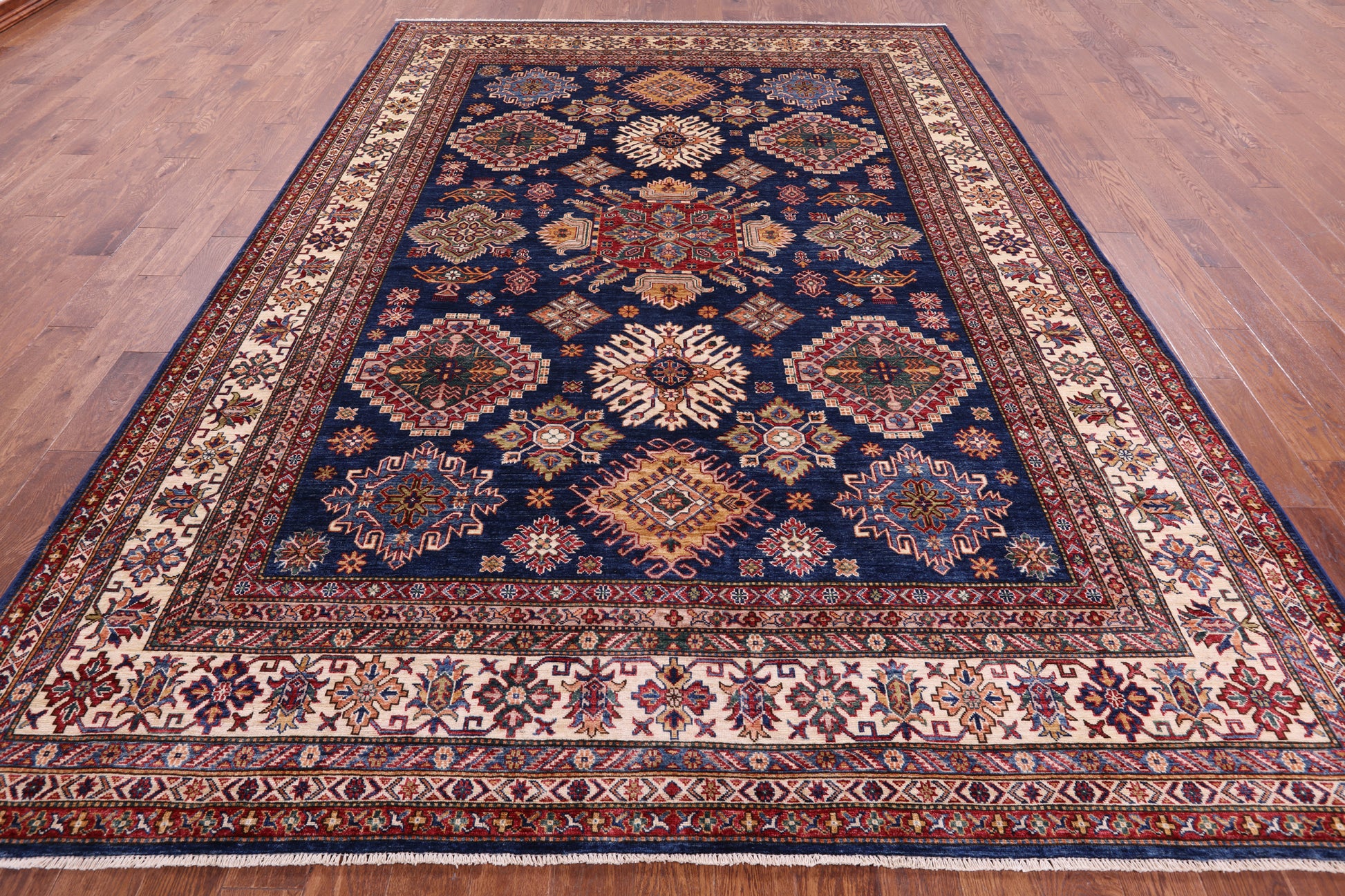Blue Super Kazak Hand Knotted Wool Rug - 8' 8" X 12' 1" - Golden Nile