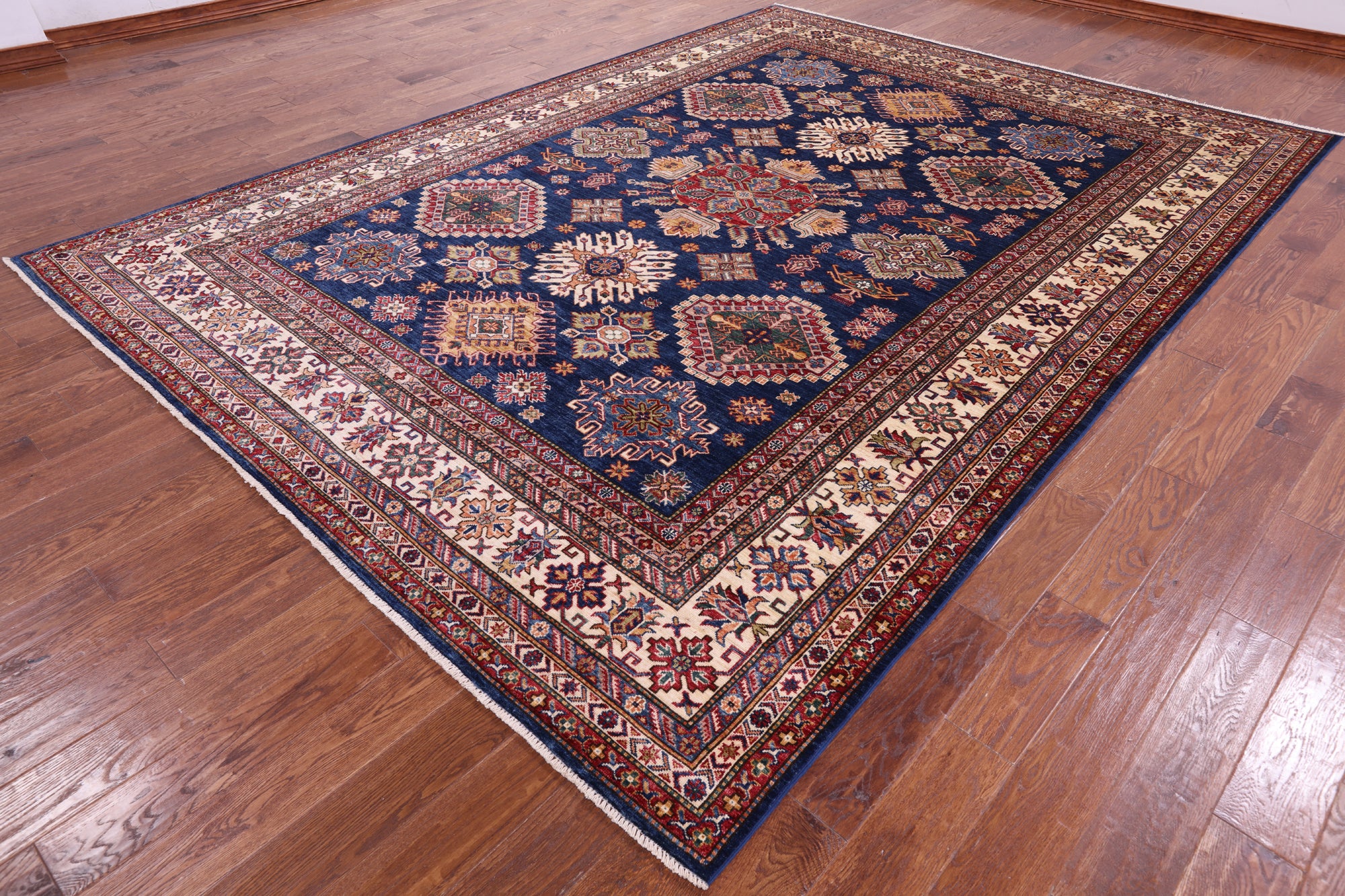 Blue Super Kazak Hand Knotted Wool Rug - 8' 8" X 12' 1" - Golden Nile
