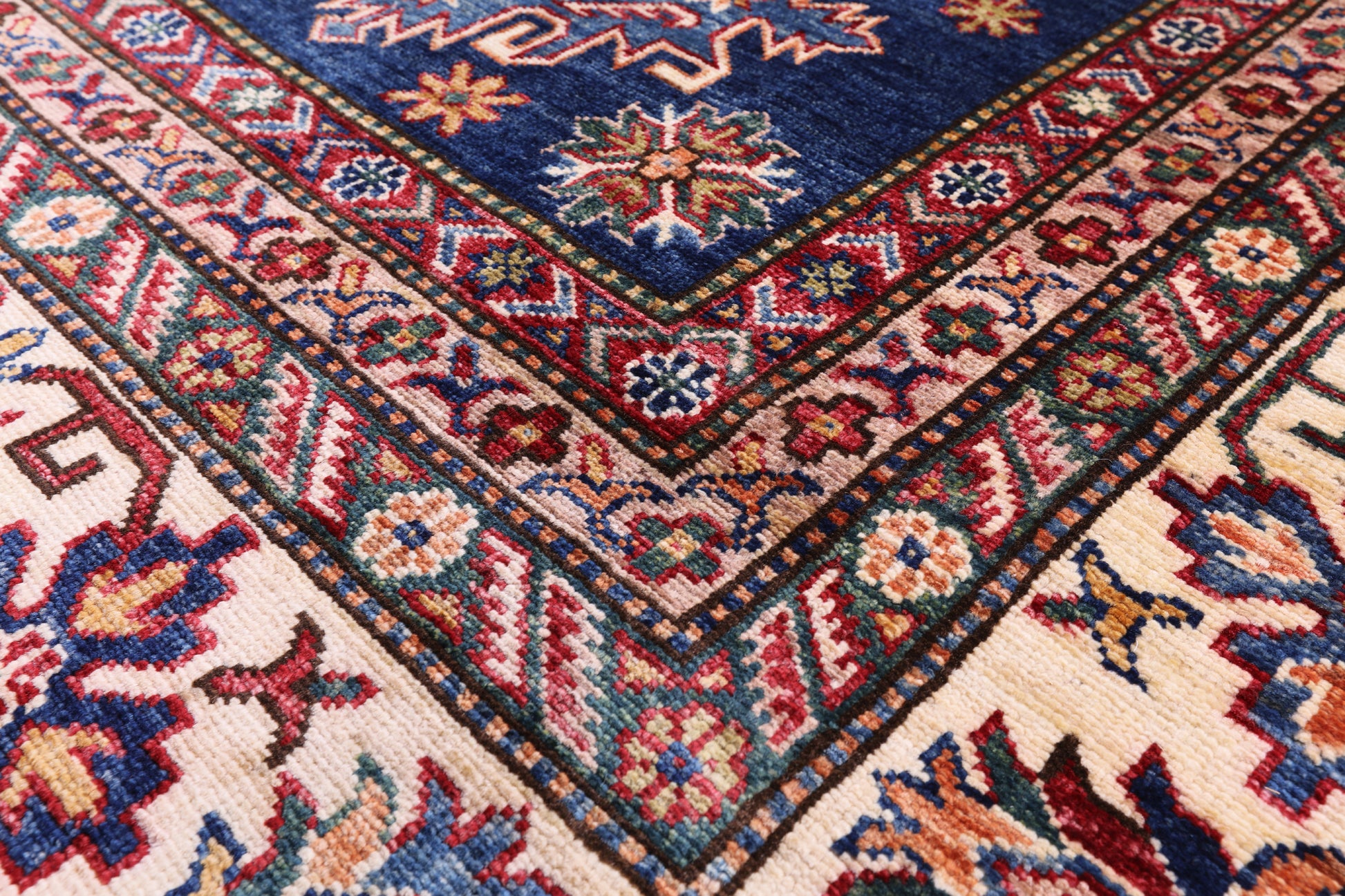 Blue Super Kazak Hand Knotted Wool Rug - 8' 8" X 12' 1" - Golden Nile