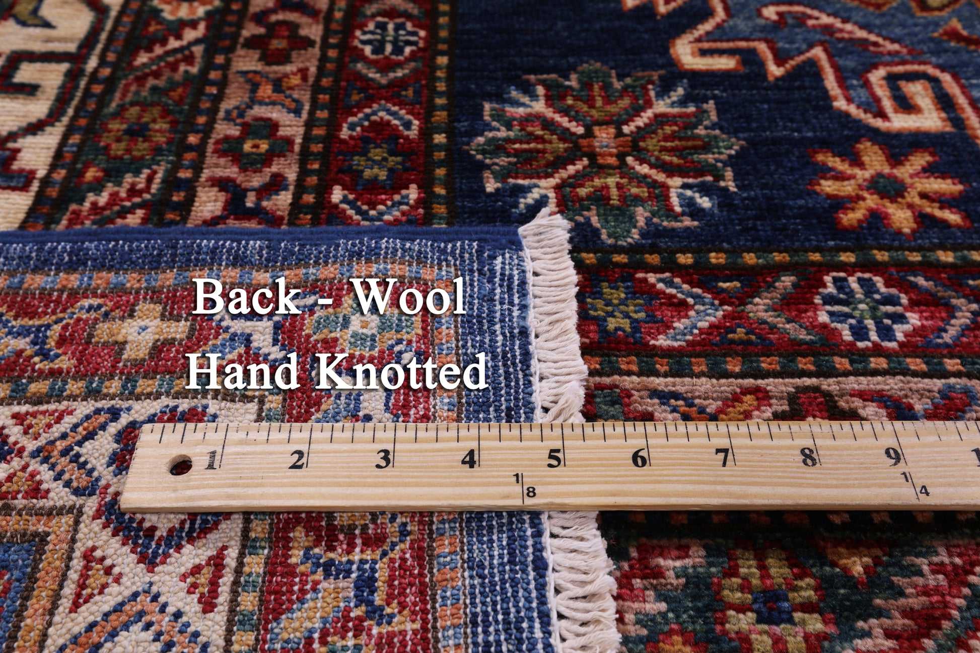 Blue Super Kazak Hand Knotted Wool Rug - 8' 8" X 12' 1" - Golden Nile