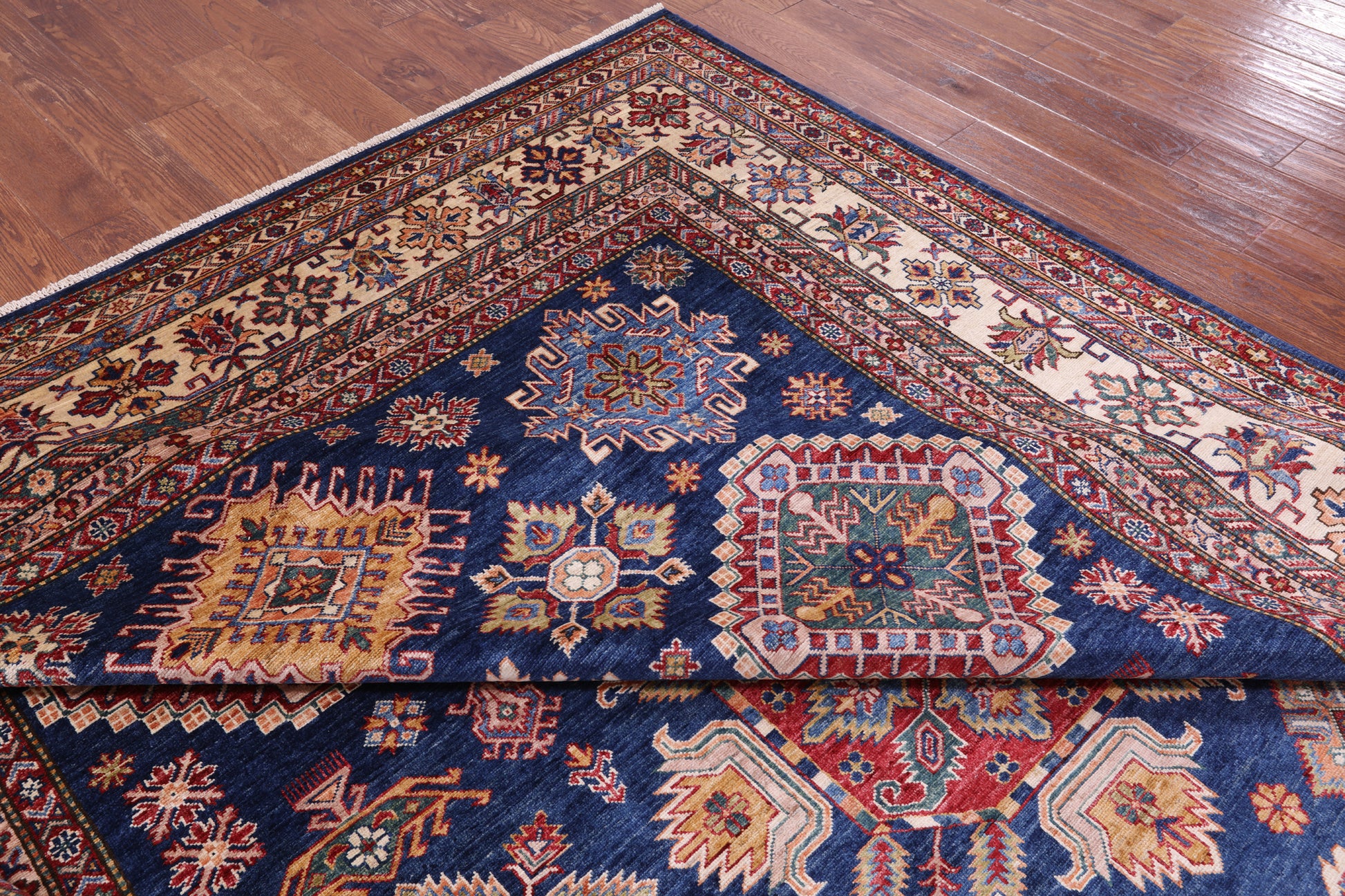 Blue Super Kazak Hand Knotted Wool Rug - 8' 8" X 12' 1" - Golden Nile