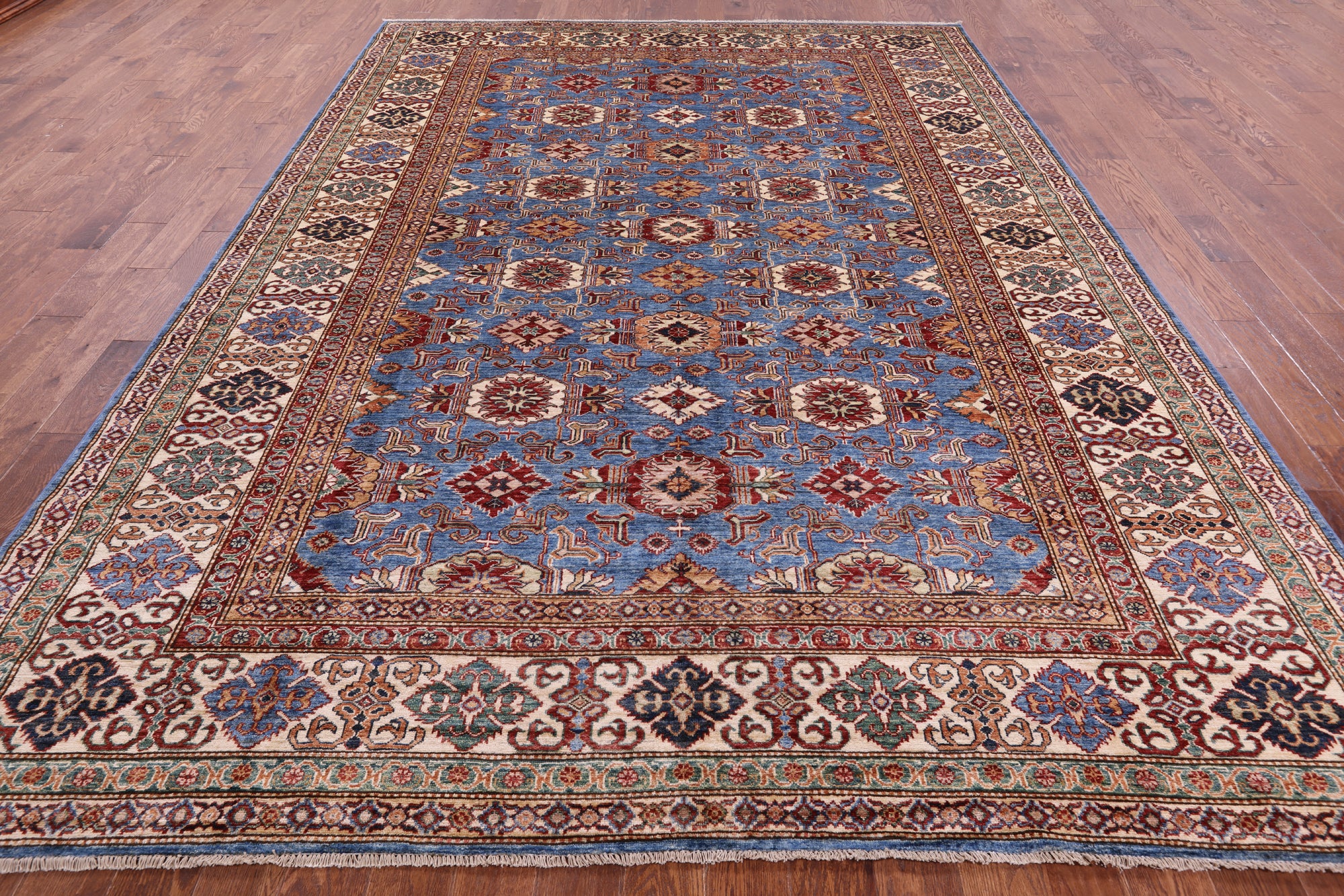 Blue Super Kazak Hand Knotted Wool Rug - 8' 11" X 12' 6" - Golden Nile