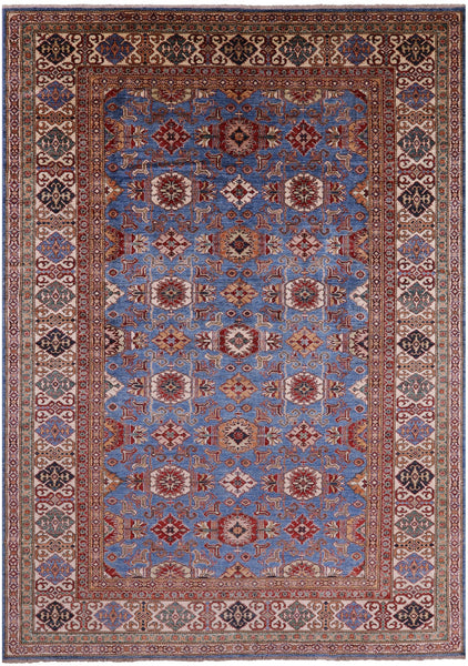 Blue Super Kazak Hand Knotted Wool Rug - 8' 11" X 12' 6" - Golden Nile
