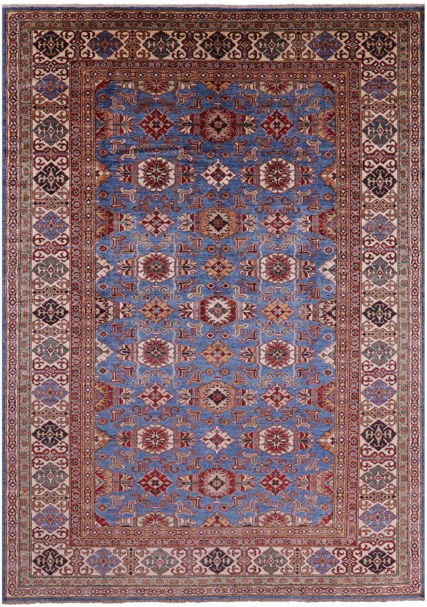 Blue Super Kazak Hand Knotted Wool Rug - 8' 11" X 12' 6" - Golden Nile