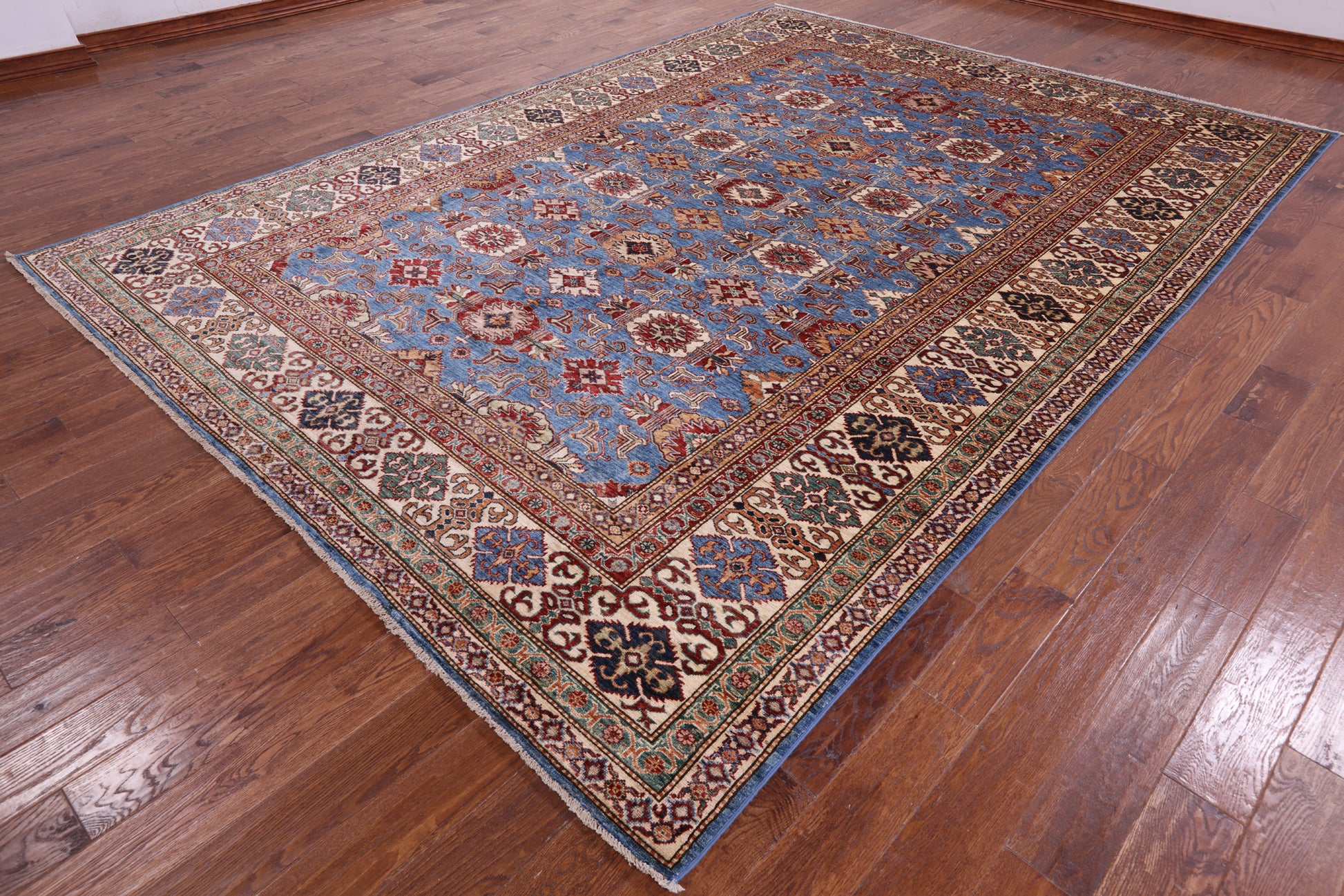 Blue Super Kazak Hand Knotted Wool Rug - 8' 11" X 12' 6" - Golden Nile