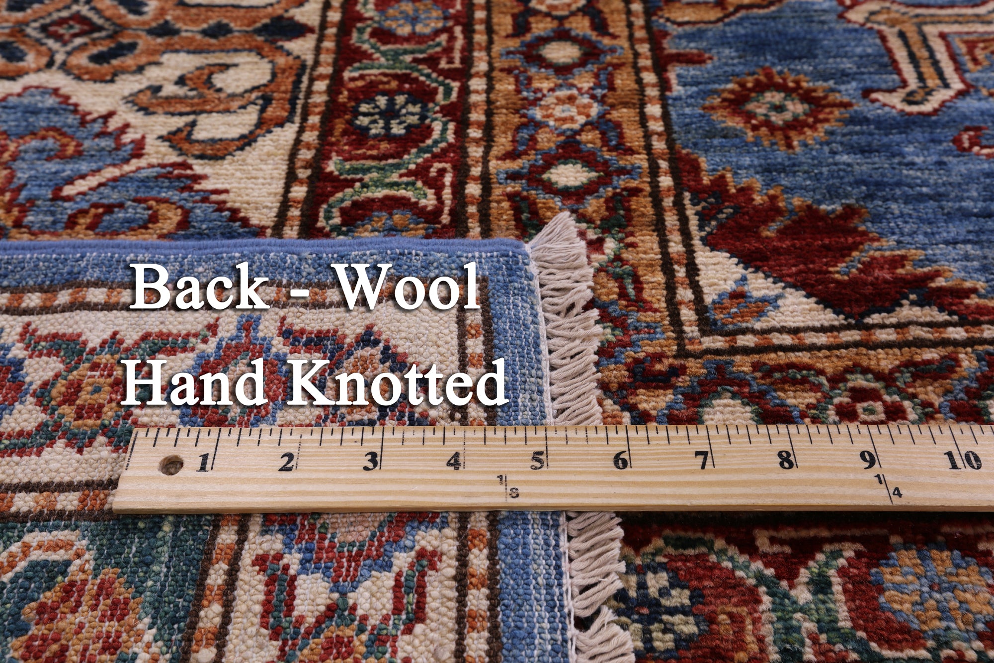 Blue Super Kazak Hand Knotted Wool Rug - 8' 11" X 12' 6" - Golden Nile
