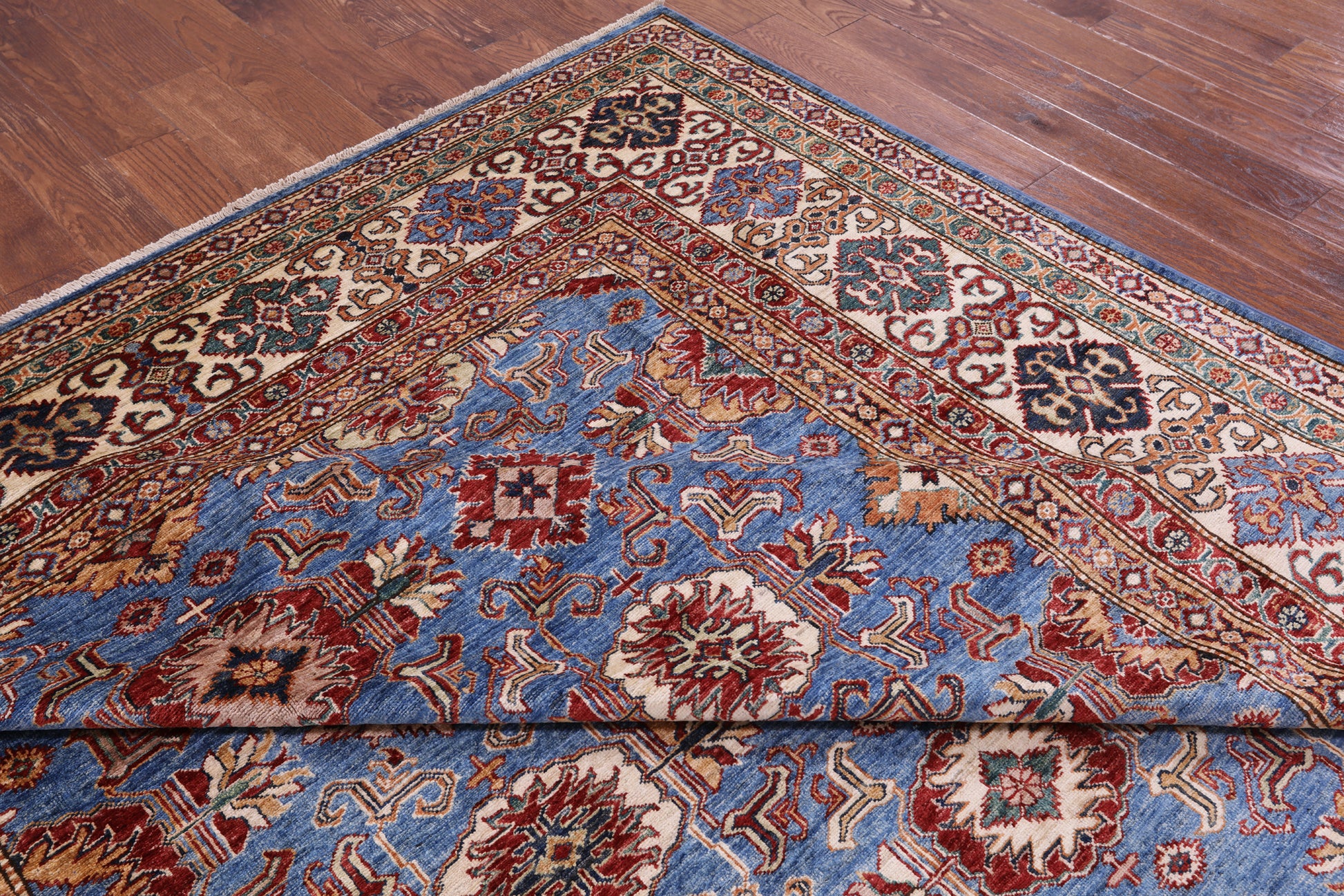 Blue Super Kazak Hand Knotted Wool Rug - 8' 11" X 12' 6" - Golden Nile