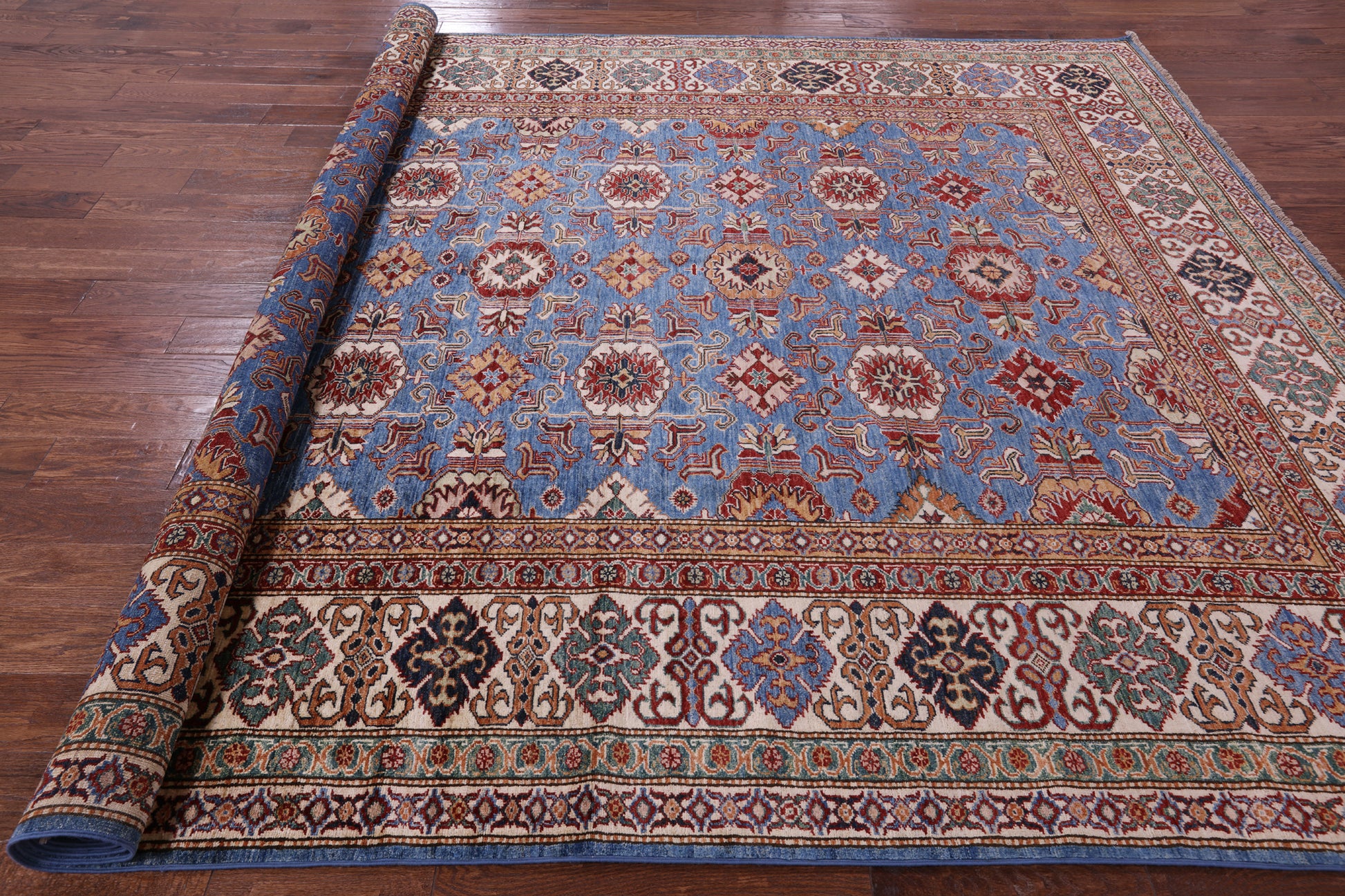Blue Super Kazak Hand Knotted Wool Rug - 8' 11" X 12' 6" - Golden Nile