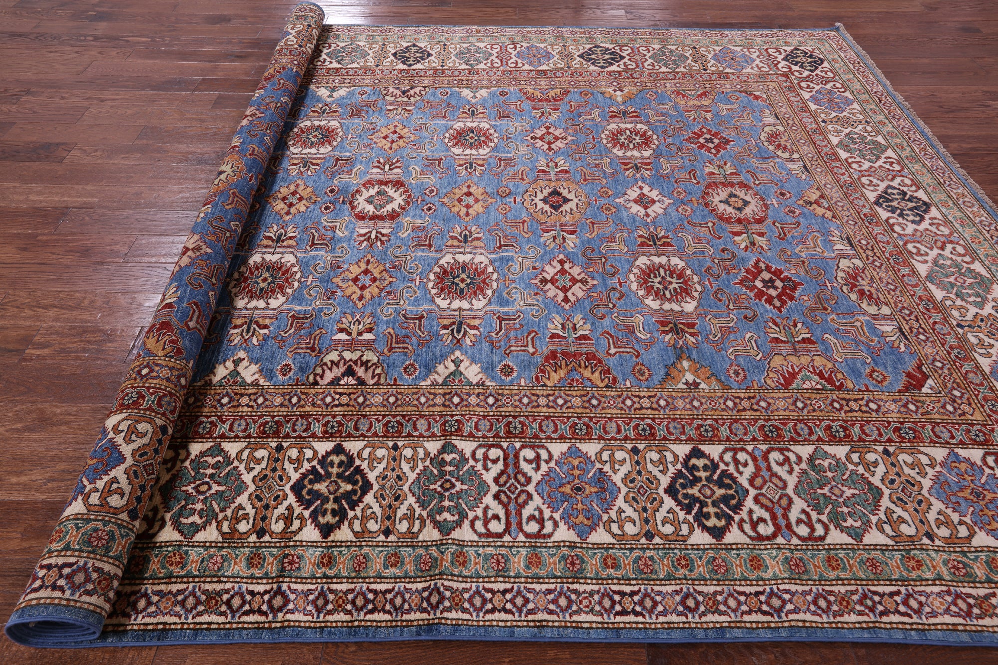 Blue Super Kazak Hand Knotted Wool Rug - 8' 11" X 12' 6" - Golden Nile