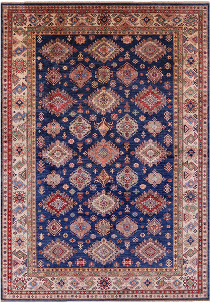 Blue Super Kazak Hand Knotted Wool Rug - 8' 11" X 12' 4" - Golden Nile