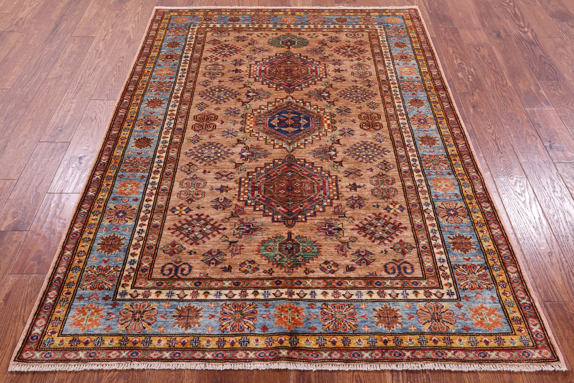 Super Kazak Hand Knotted Wool Rug - 4' 11" X 6' 8" - Golden Nile