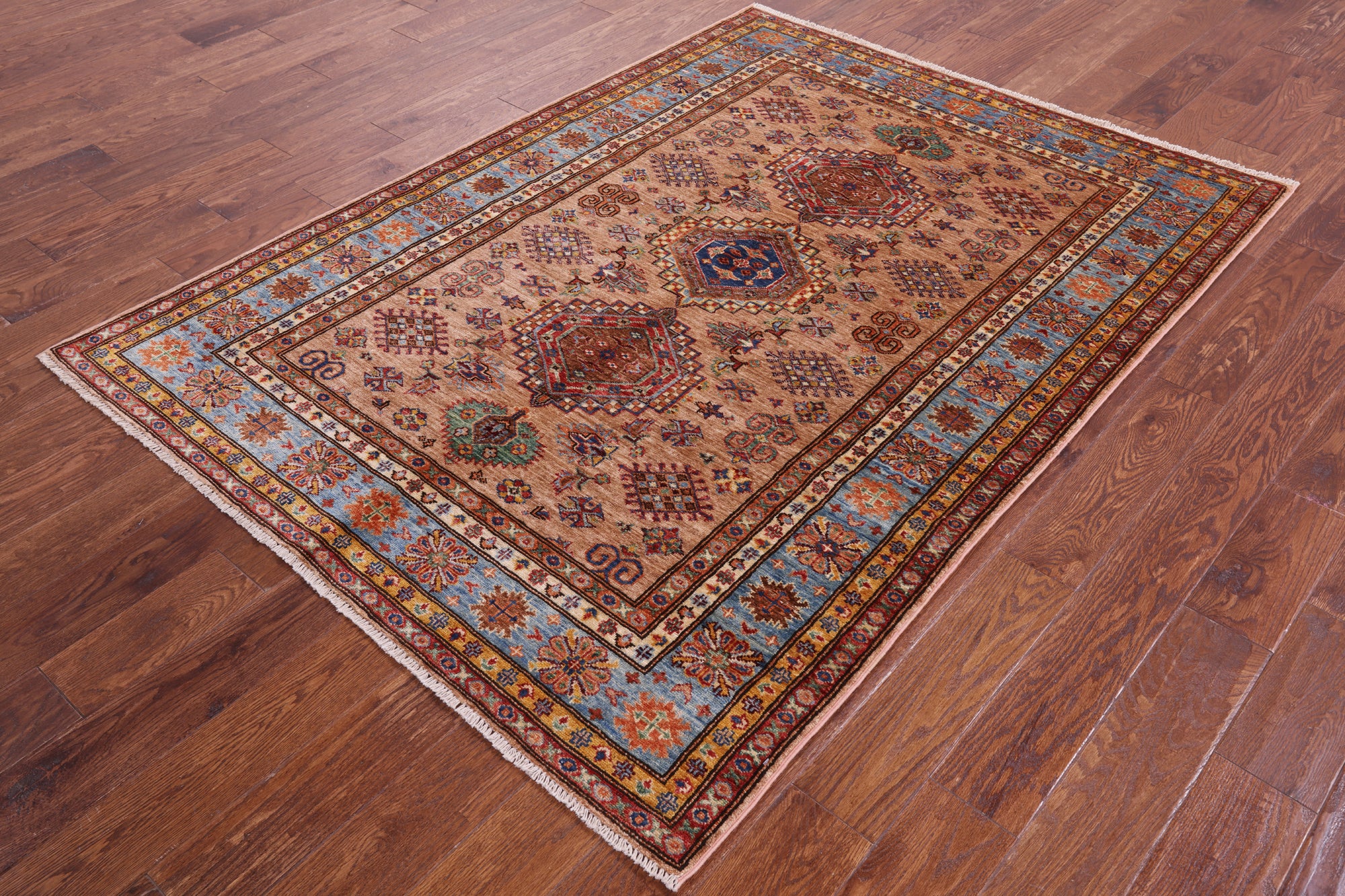 Super Kazak Hand Knotted Wool Rug - 4' 11" X 6' 8" - Golden Nile