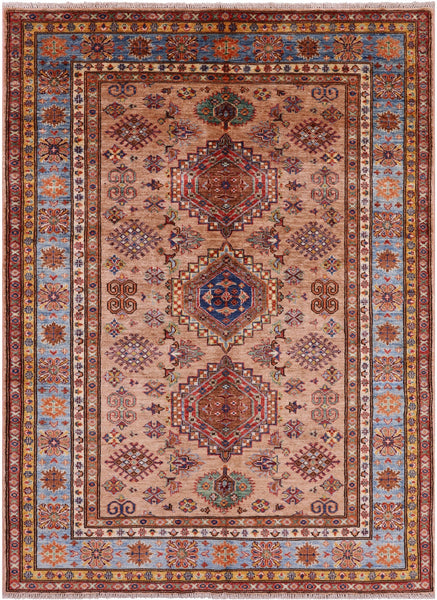 Super Kazak Hand Knotted Wool Rug - 4' 11" X 6' 8" - Golden Nile