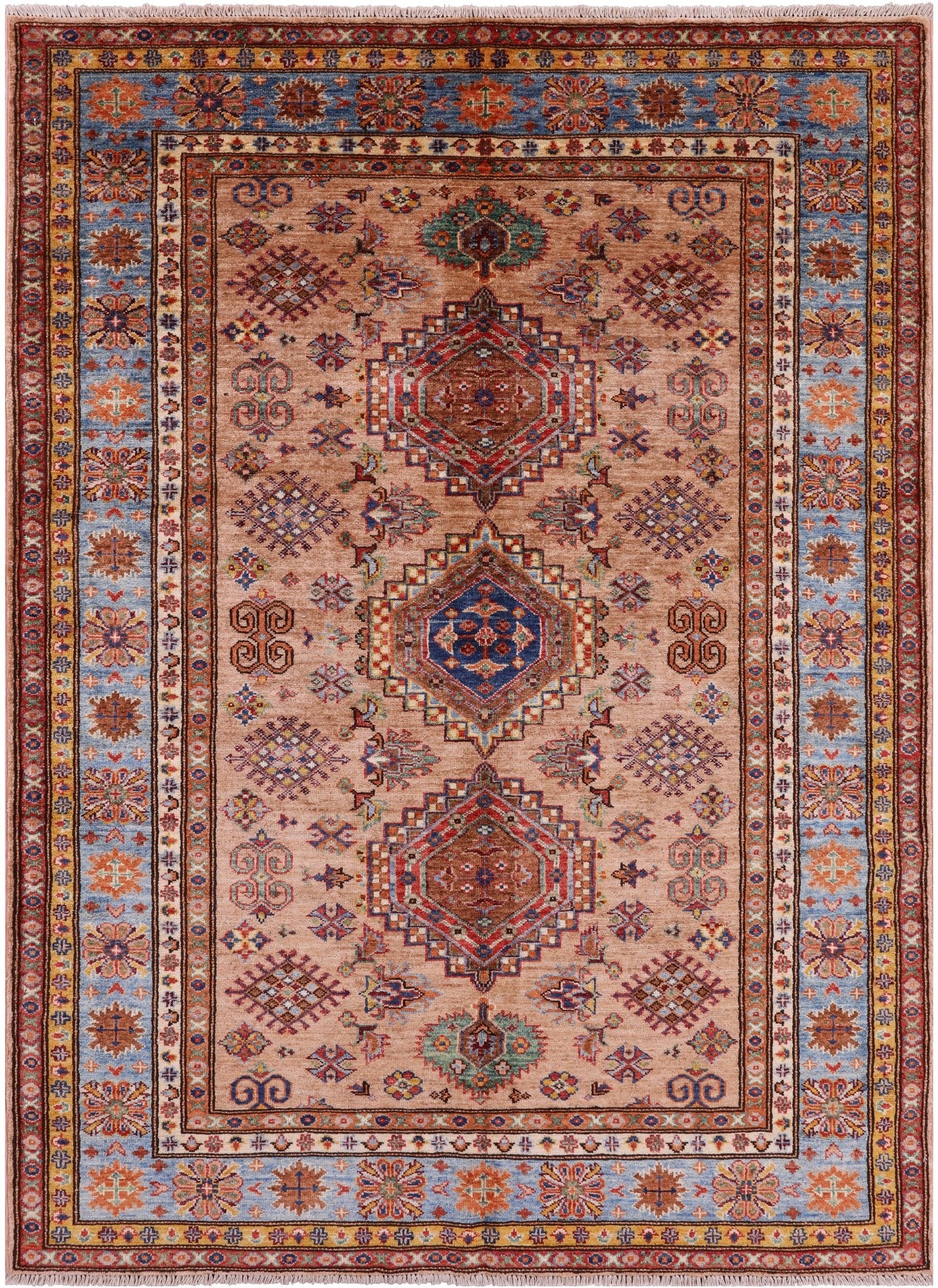 Super Kazak Hand Knotted Wool Rug - 4' 11" X 6' 8" - Golden Nile