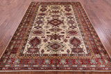 Ivory Super Kazak Hand Knotted Wool Rug - 6' 5" X 8' 11" - Golden Nile