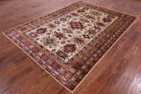 Ivory Super Kazak Hand Knotted Wool Rug - 6' 5" X 8' 11" - Golden Nile