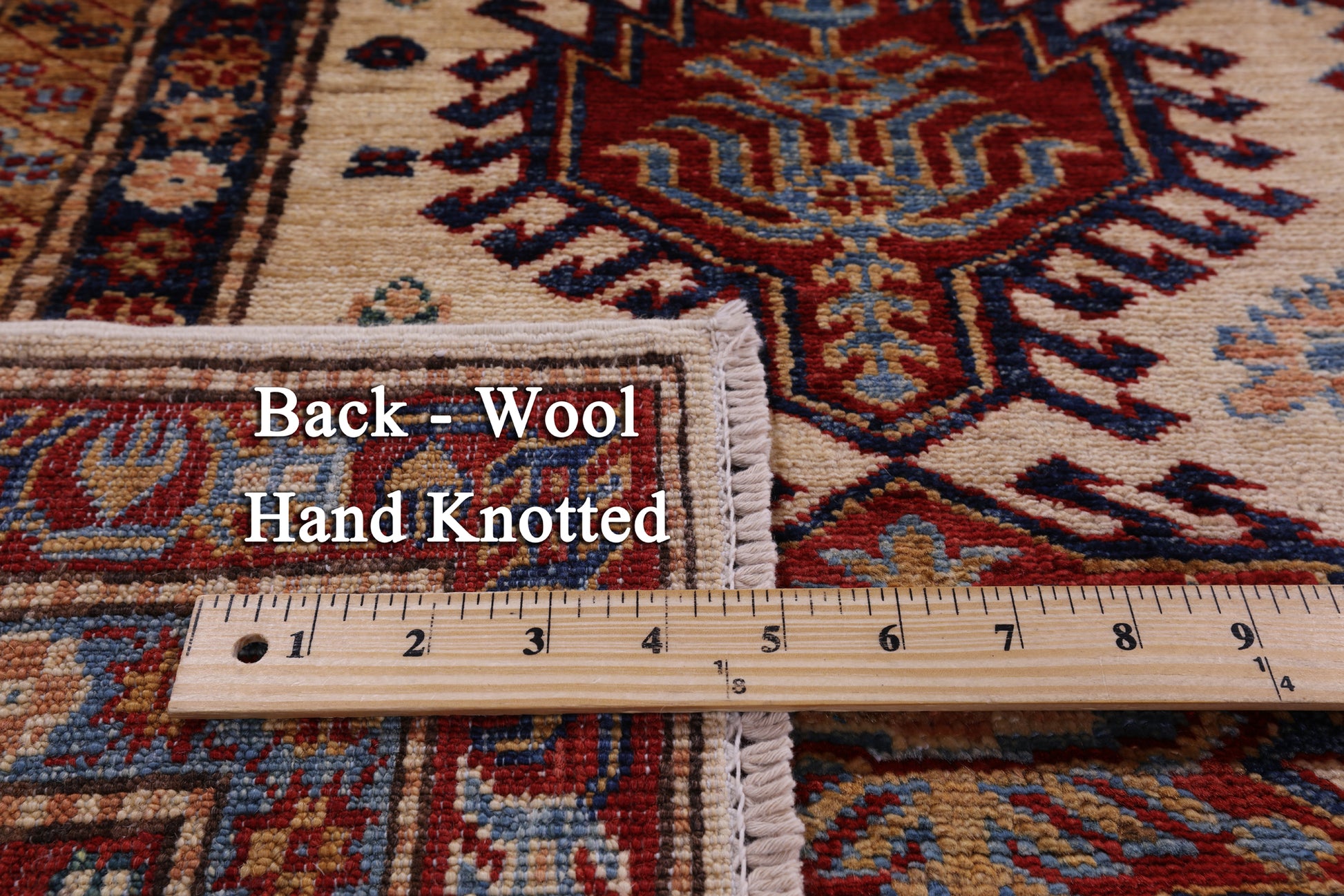 Ivory Super Kazak Hand Knotted Wool Rug - 6' 5" X 8' 11" - Golden Nile