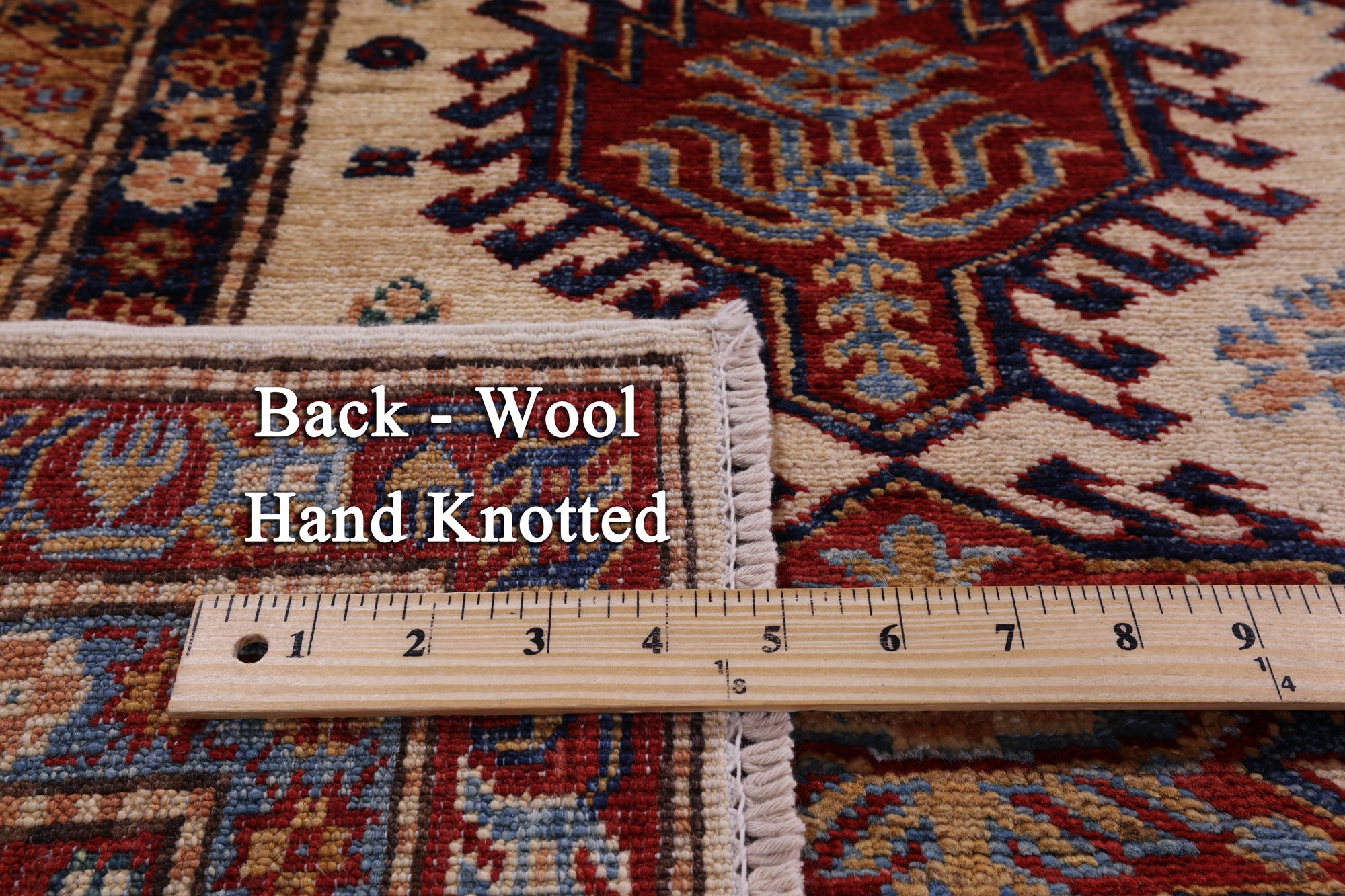 Ivory Super Kazak Hand Knotted Wool Rug - 6' 5" X 8' 11" - Golden Nile